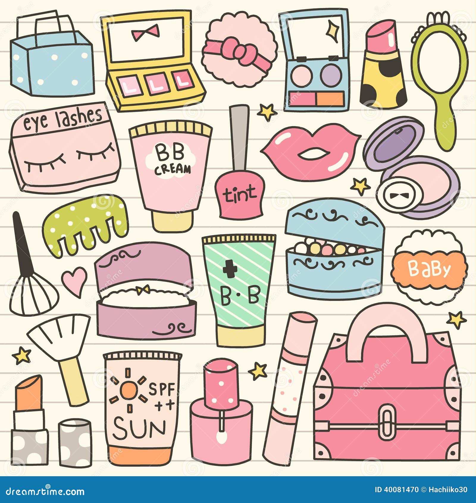 Set of Cute Cosmetic Doodles Stock Vector Illustration of blemish
