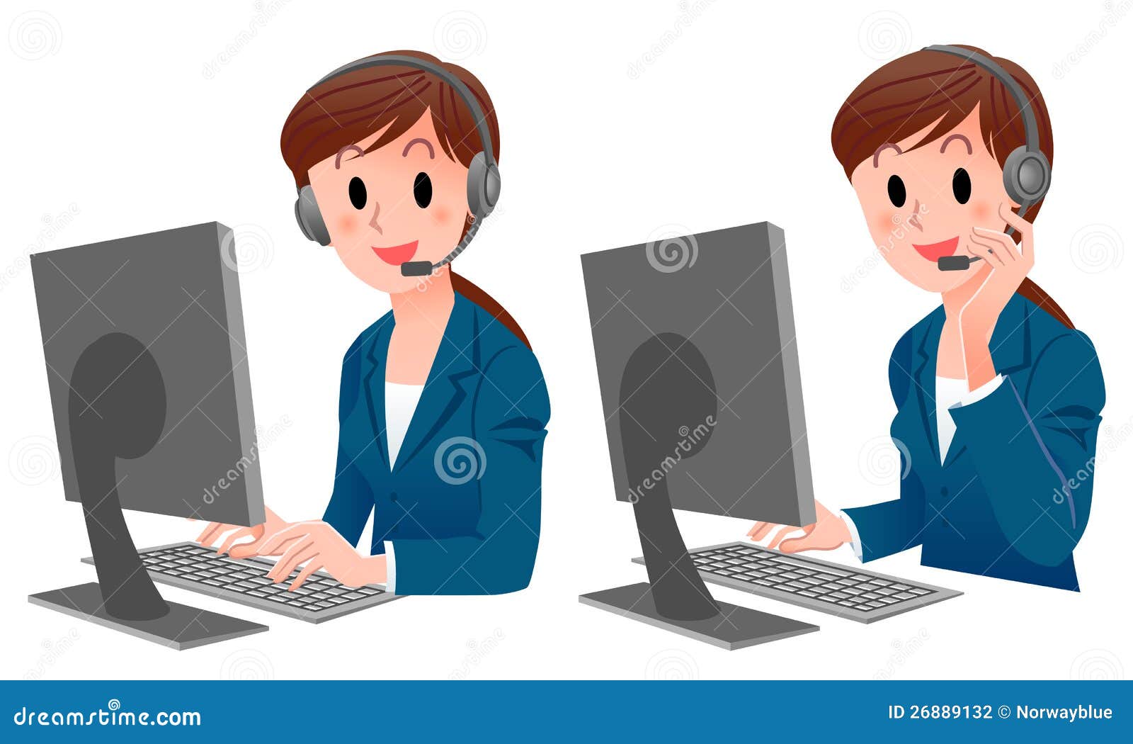 set of cute customer service woman smiling in suit