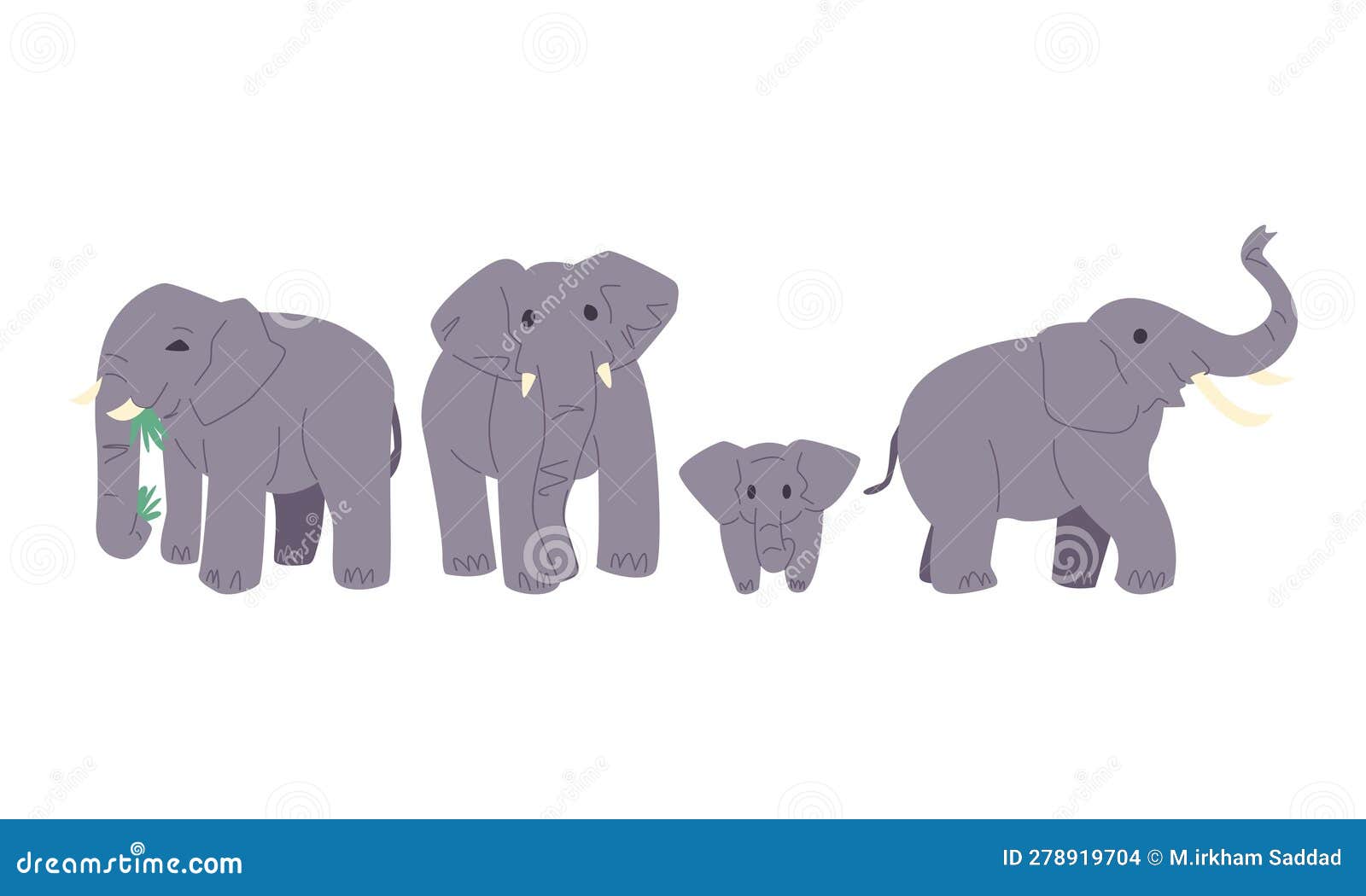 Set of Cute Elephant S in Cartoon Style. Different Size, Age, Pose ...