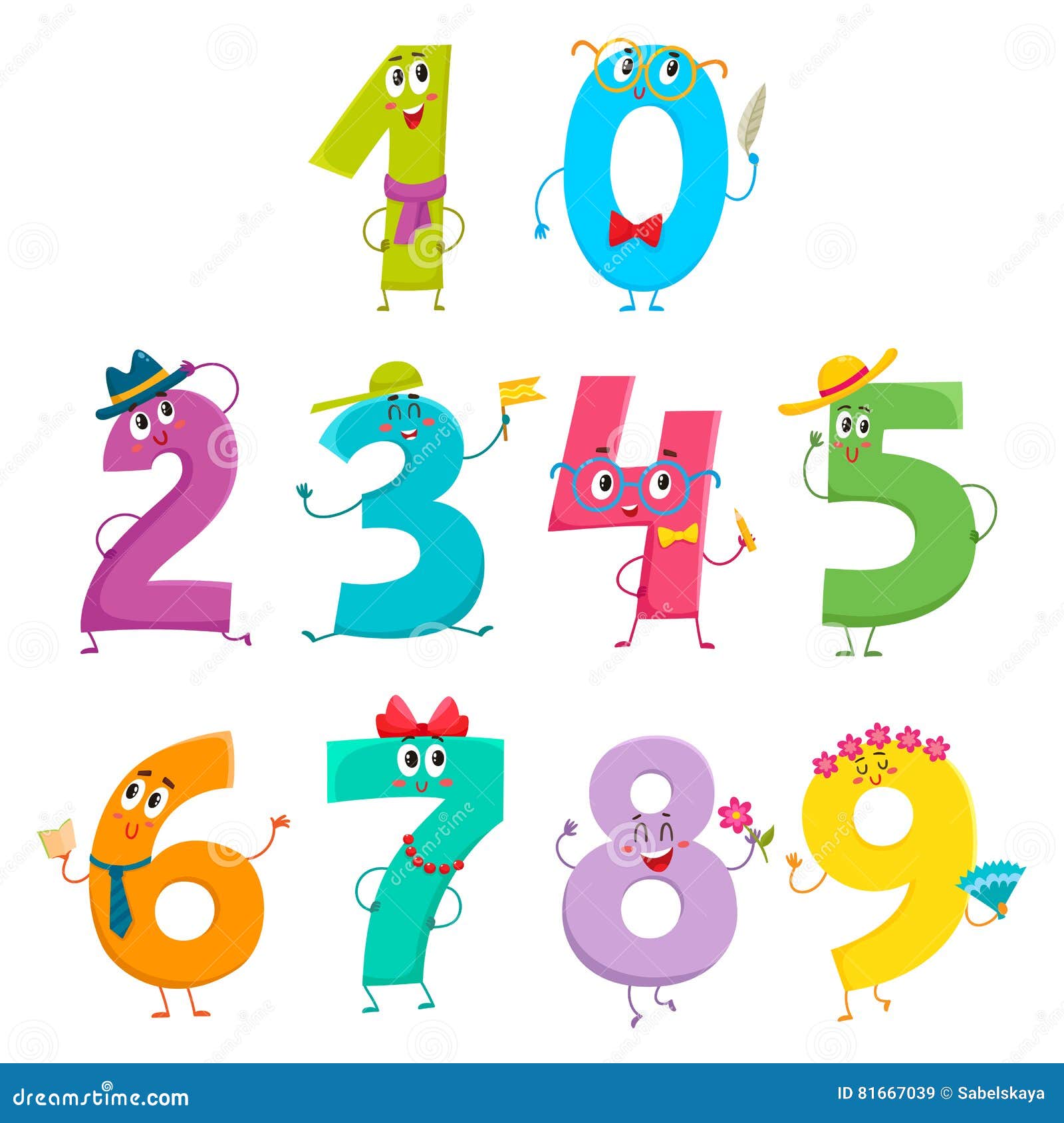 Set colorful numbers cartoon kids figures number Vector Image