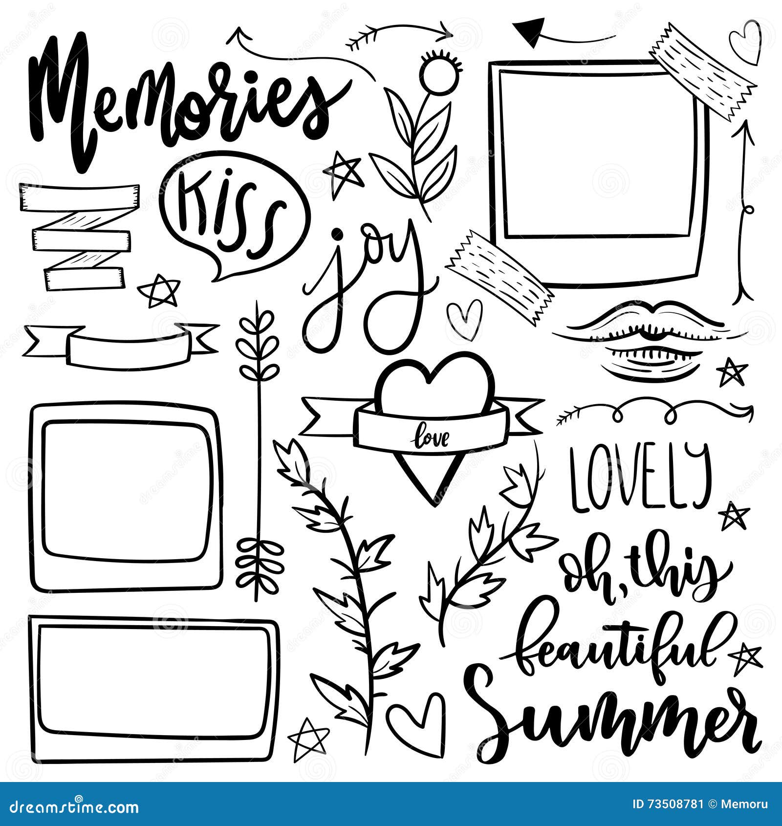 Set Of Cute And Girly Jand Drawn Vector Doodle Stickers Stock