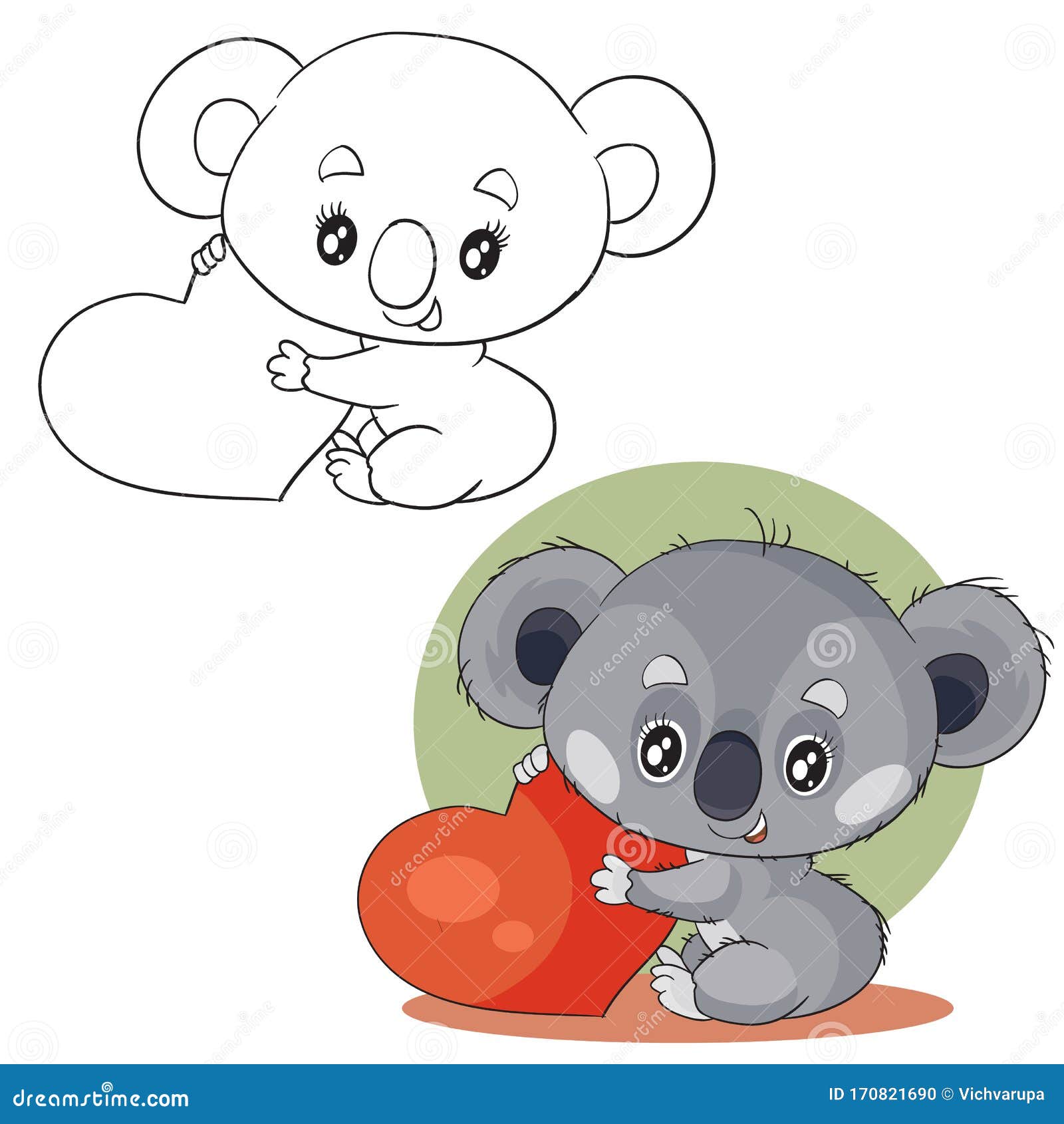 Set of Cute Gray Koala Characters Holding in Their Paws a Big Red Heart  Wants To Give it in Color and in Outline, Green Stock Vector - Illustration  of ears, heart: 170821690
