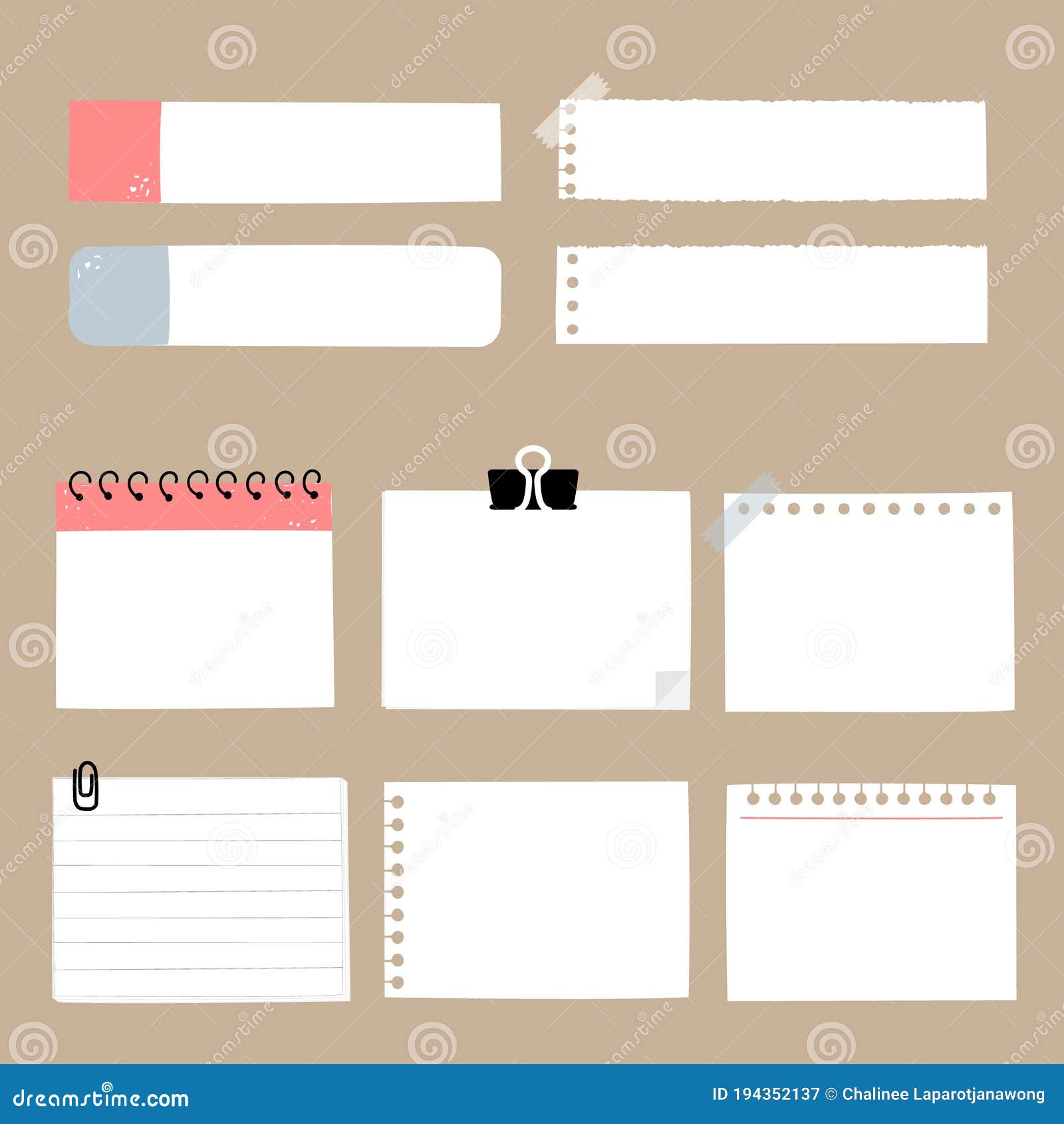 Set Of Cute Hand Drawn Blank Paper Sticky Note Pad With