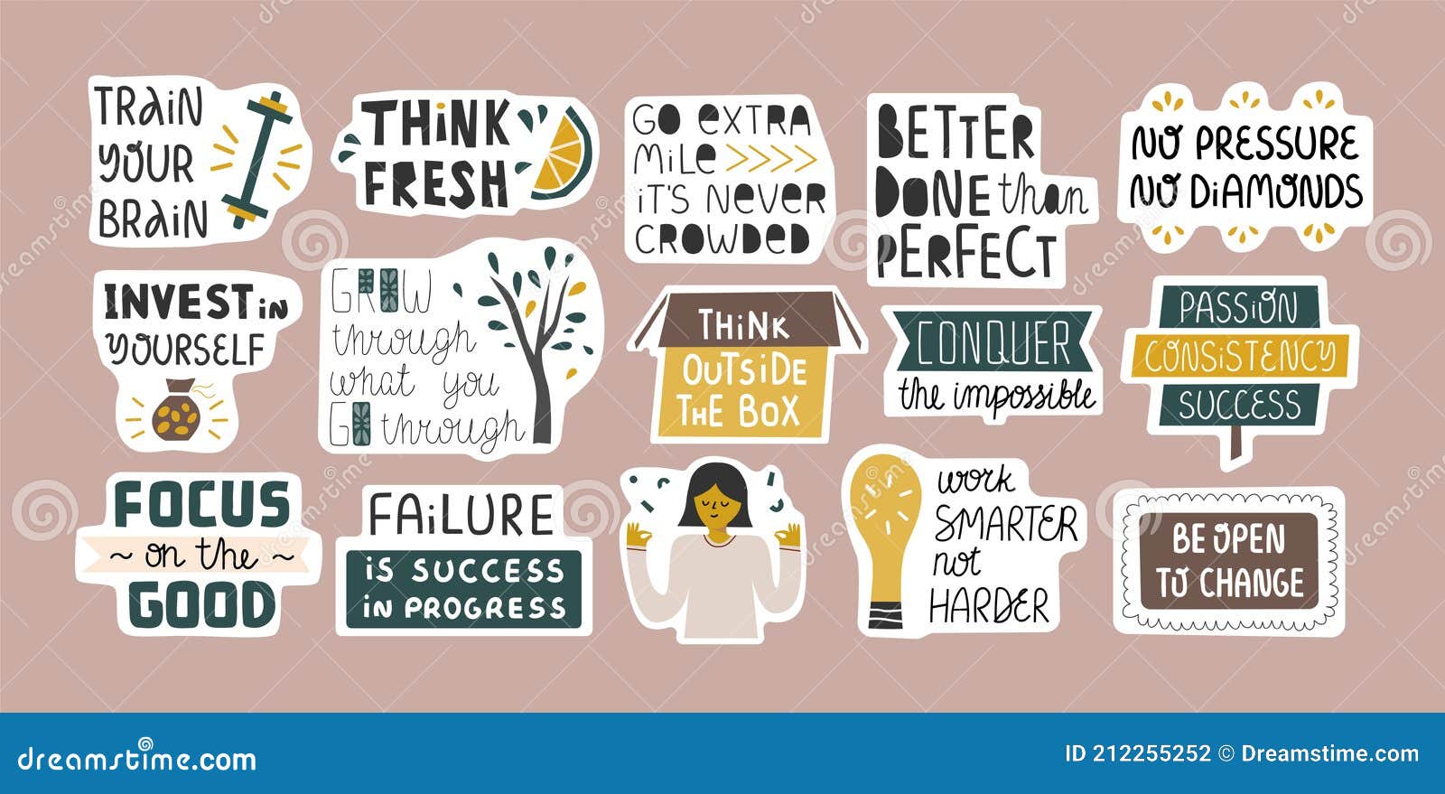 Set of Cute Inspirational Quotes in Stickers. Stock Vector - Illustration of handwritten, drawn: 212255252 Set of Cute Inspirational Quotes in Stickers. Stock Vector - Illustration of handwritten, drawn: 212255252