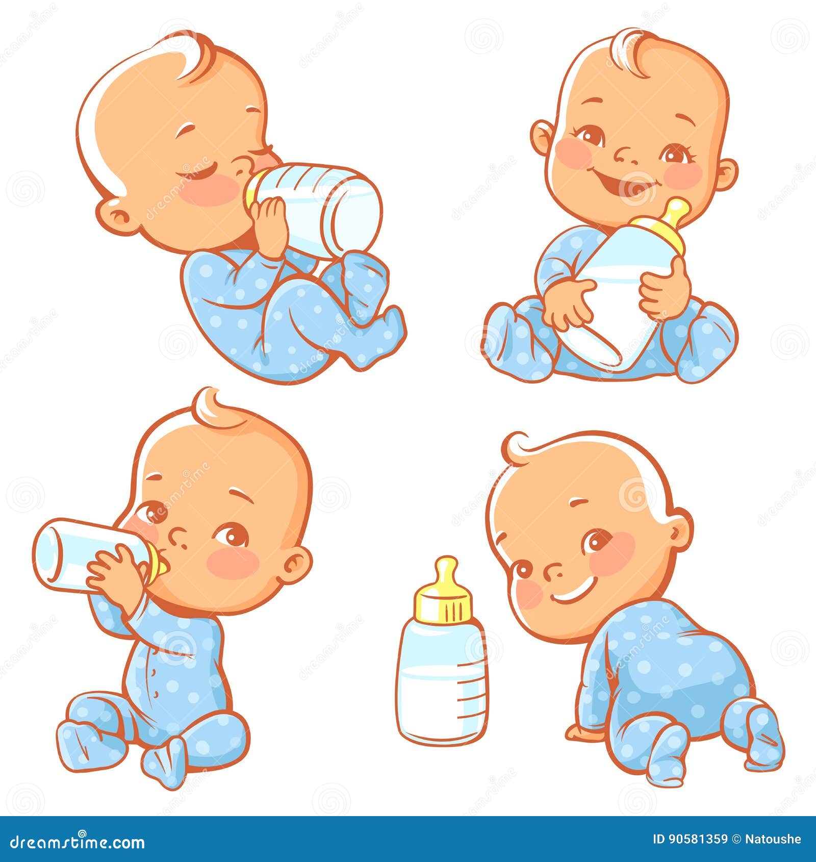Download Cartoon Little Baby Eating Milk Vector Illustration | CartoonDealer.com #25357566