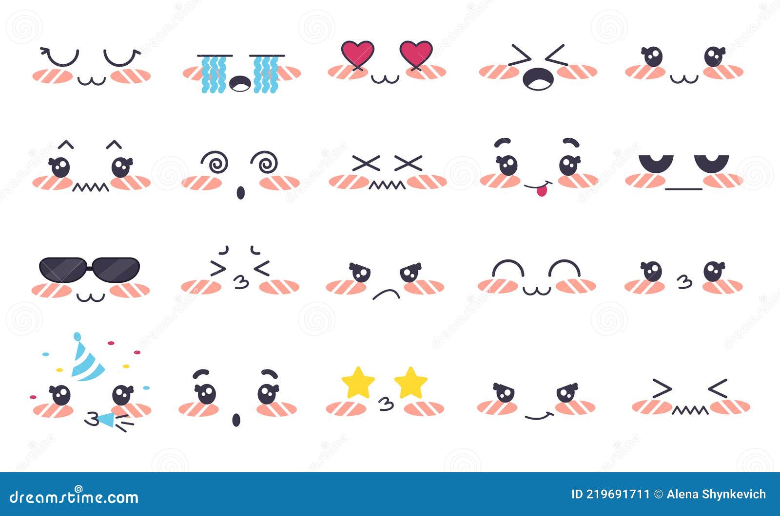 Set of kawaii faces. Collection of kawaii eyes and mouths with