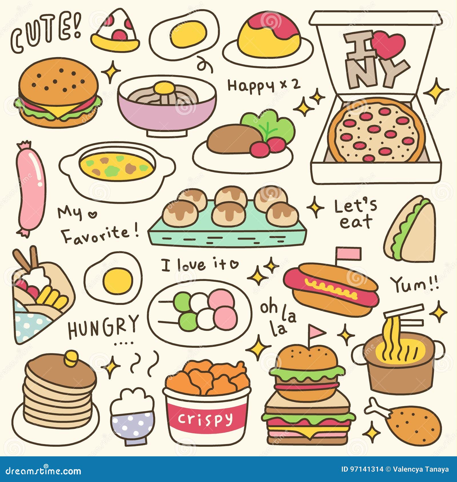 Set of Cute Meal and Dish Doodle Stock Vector Illustration of feed, delicious 97141314