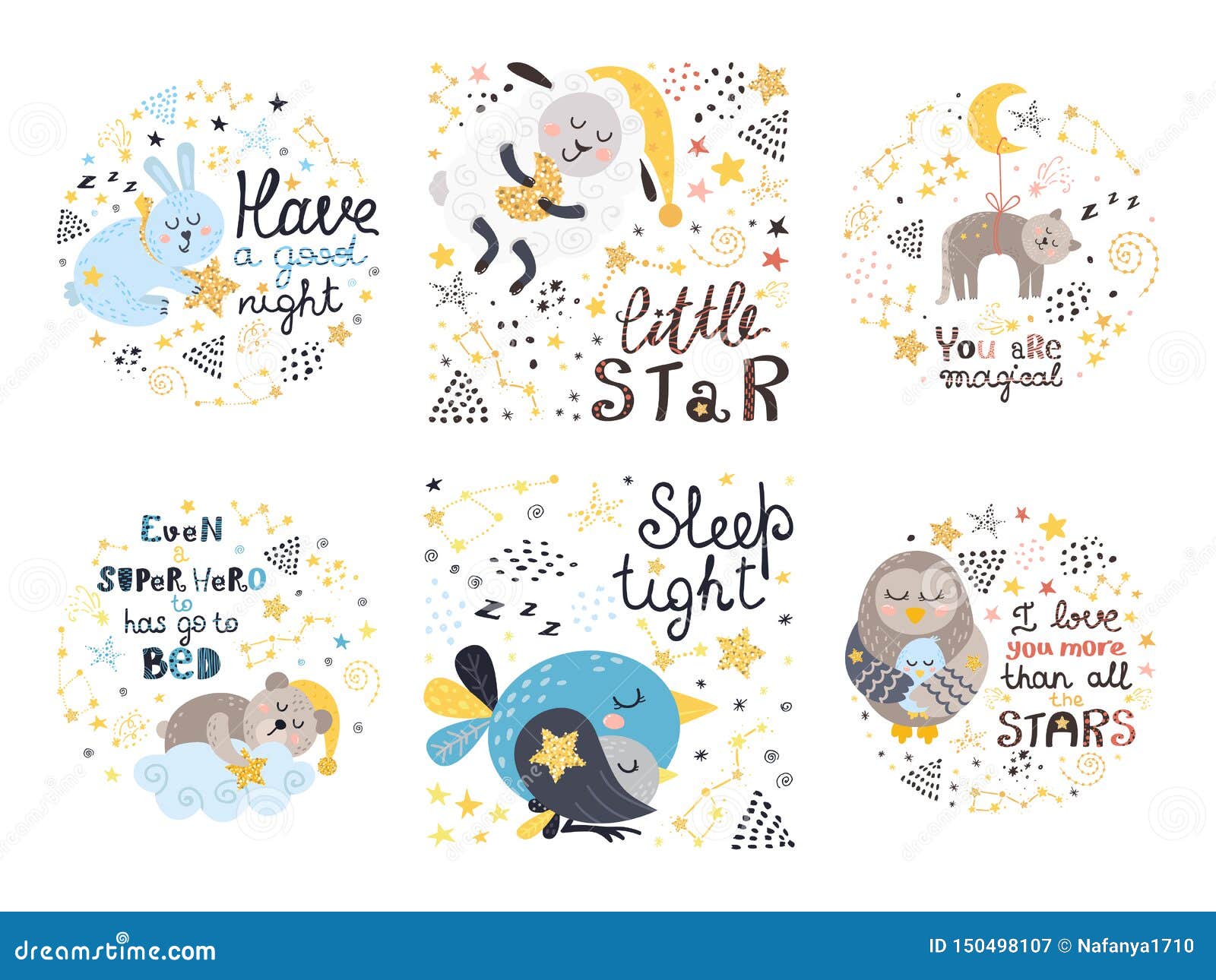 Set of Cute Posters for Babies Stock Vector Illustration of space