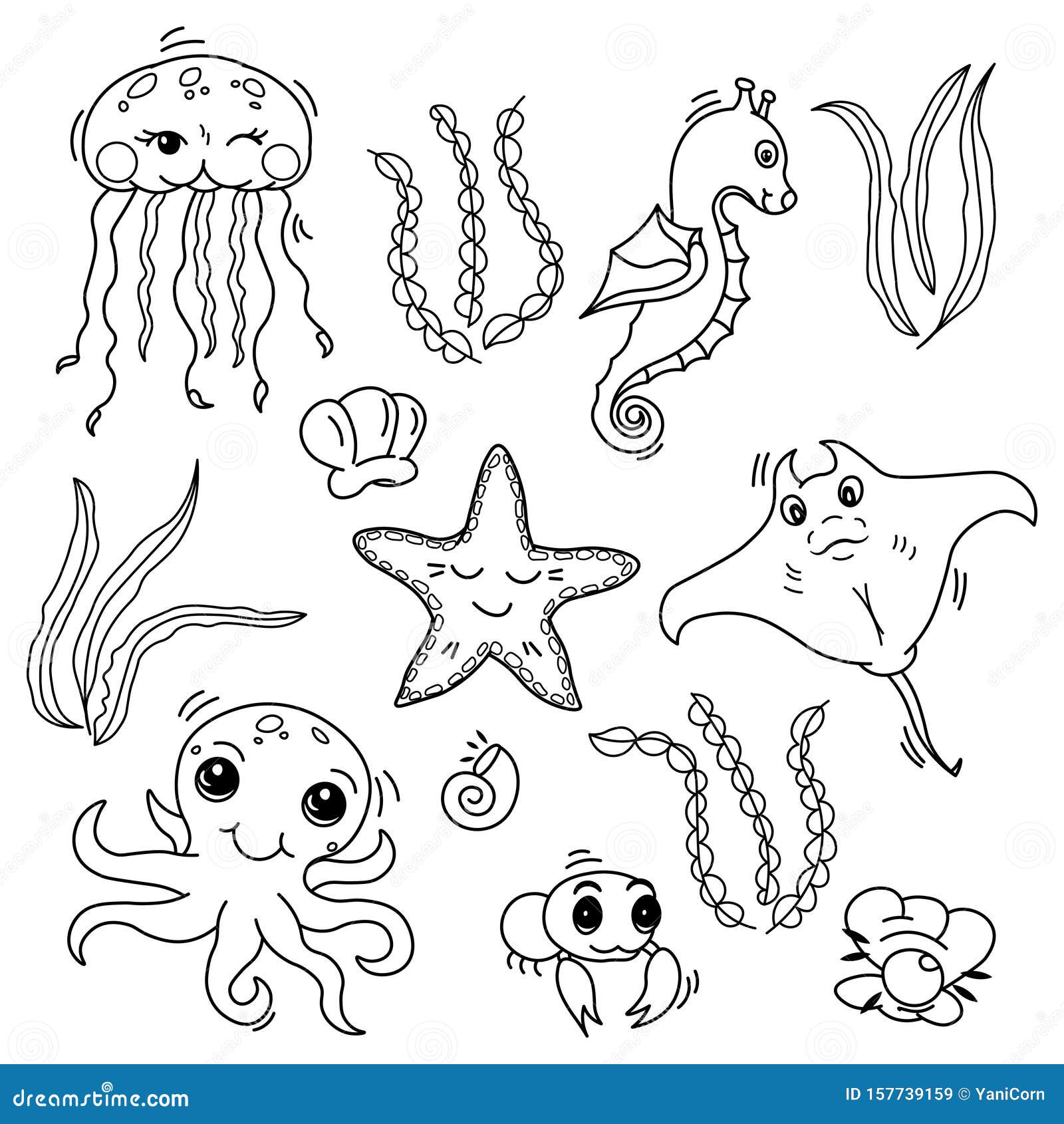 sea creature clipart black and white