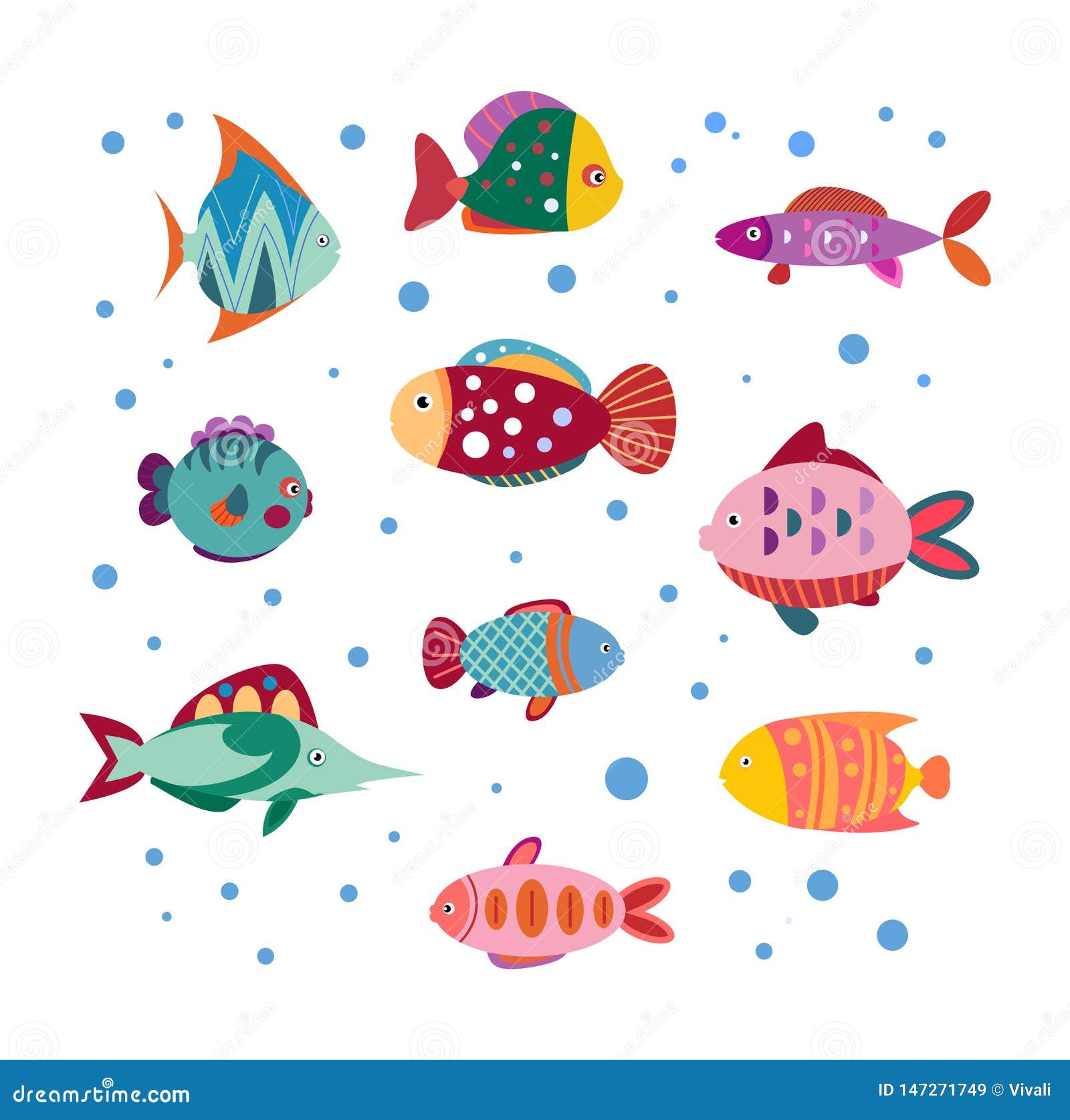 Set of cute sea fish. stock vector. Illustration of pattern - 147271749