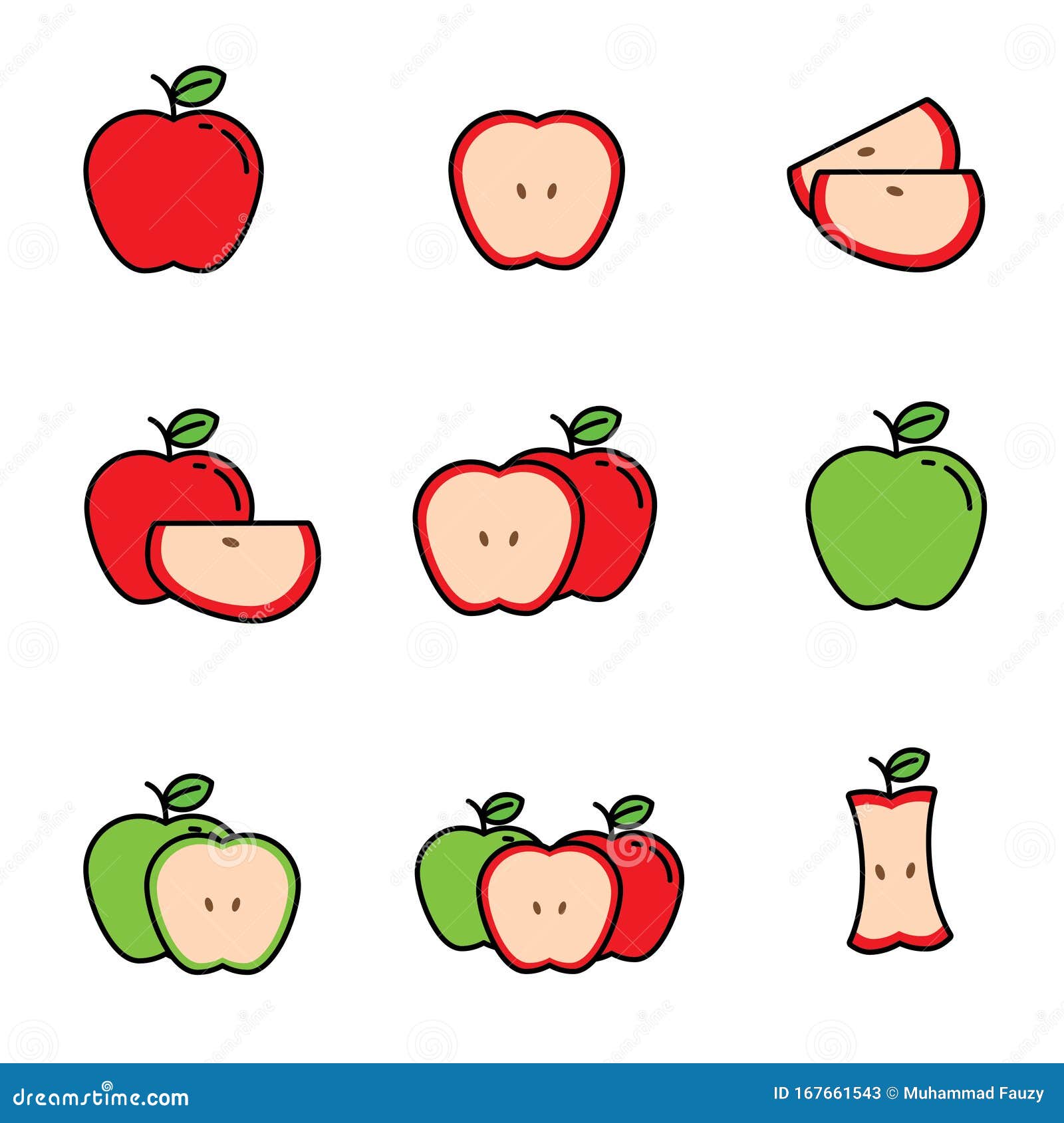 Set Of Cute And Simple Apple Vector Illustration Isolated On White Background Stock Vector Illustration Of Freshness Lineal