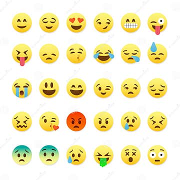 Set of Cute Smiley Emoticons, Emoji Flat Design Stock Vector ...