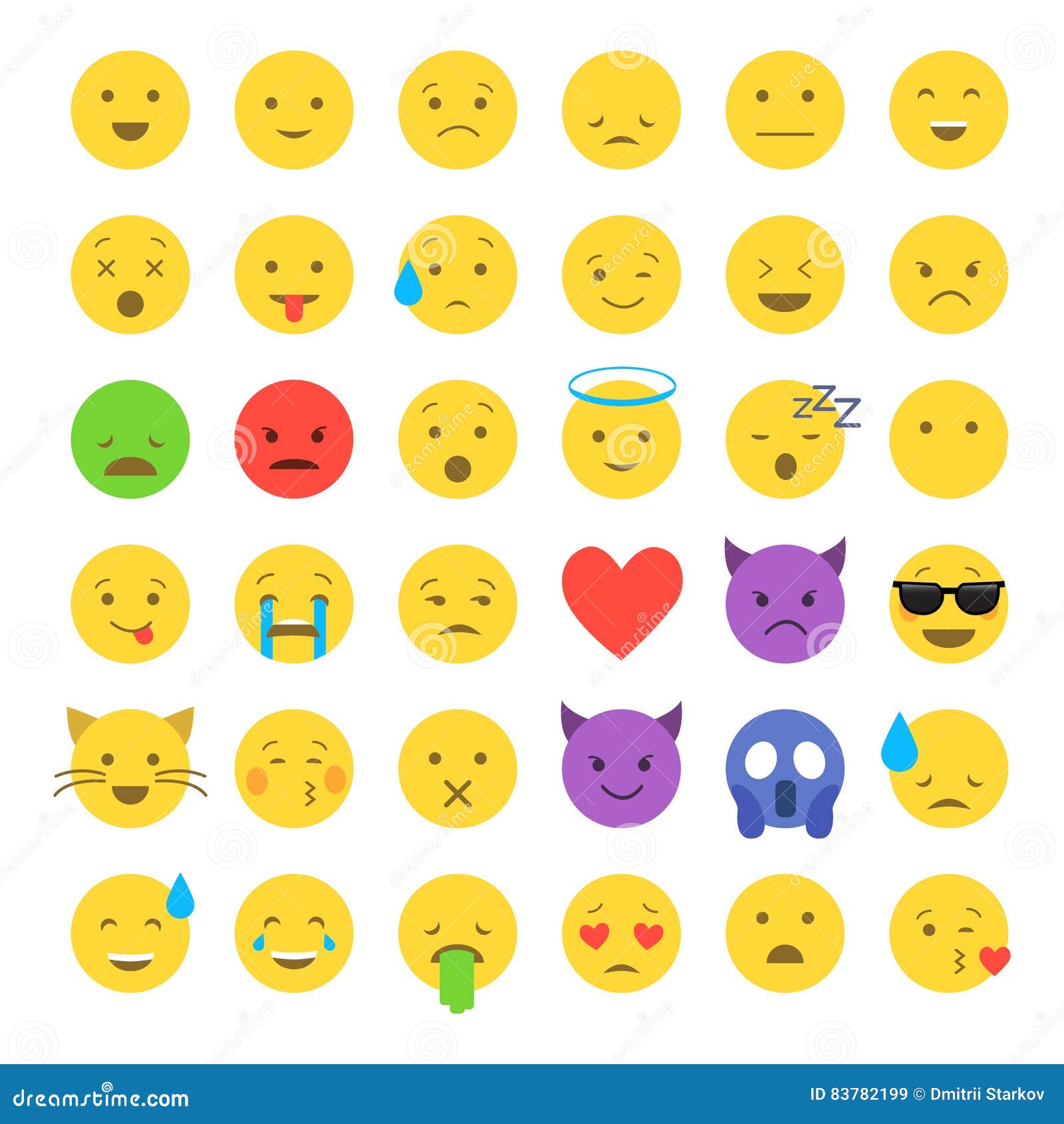 Set of Cute Smiley Emoticons, Emoji Flat Design Stock Vector ...