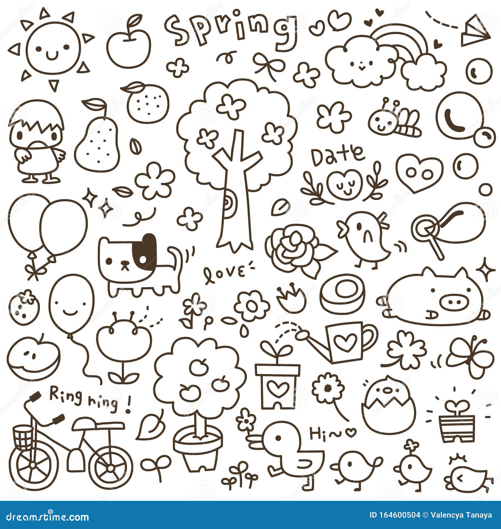 Set of Cute Spring Time Doodle Stock Vector - Illustration of bloom ...