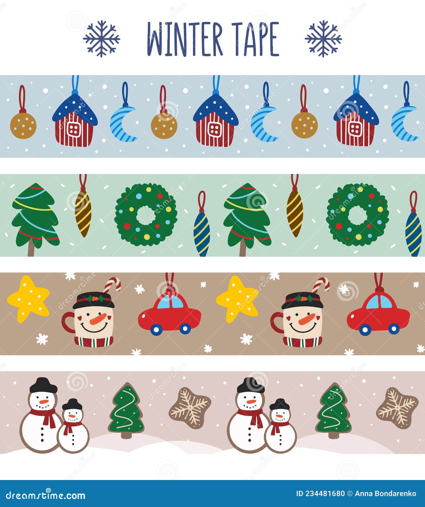 Christmas washi tape strips collection Royalty Free Vector