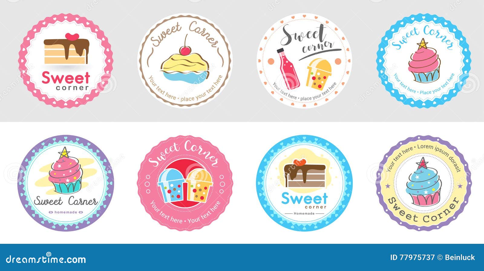 set of cute sweet bakery badge label and logo