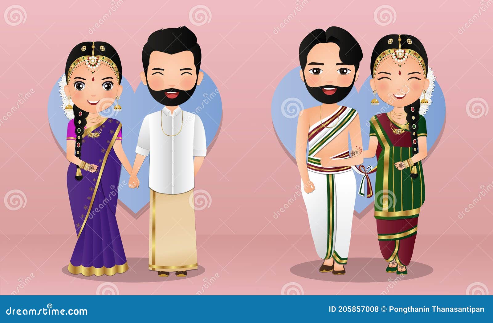Wedding Invitation Card the Bride and Groom Cute Couple in Traditional  Indian Dress Cartoon Character. Vector Illustration. Stock Vector -  Illustration of backdrop, congratulation: 205857008