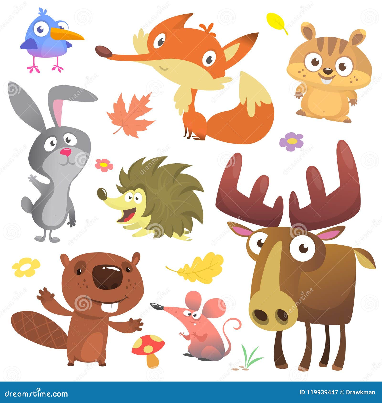 Set Of Cute Cartoon Animals Isolated Stock Illustration - Download Image  Now - Kawaii, Animal, Cute - iStock