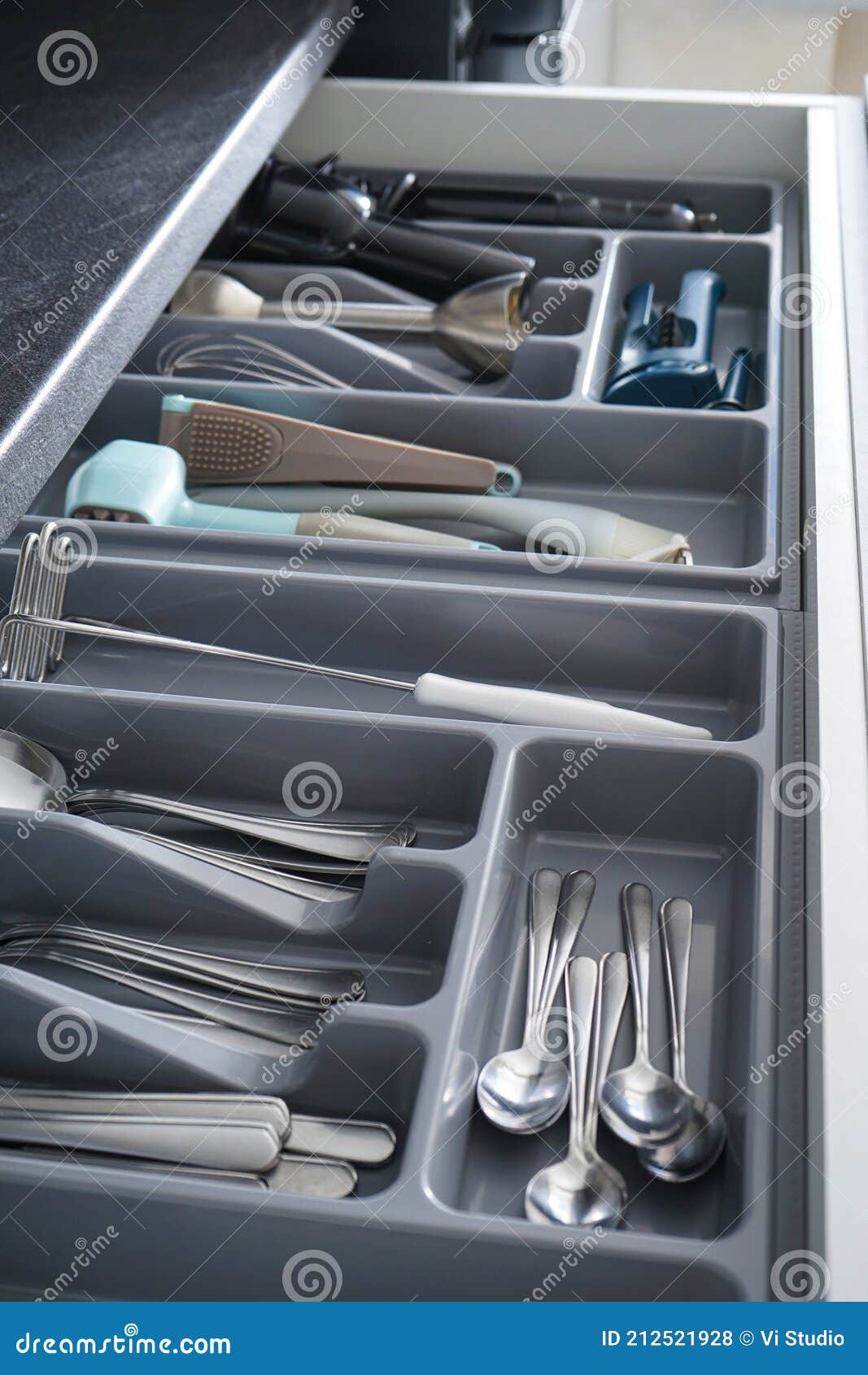 Set of Cutlery in Kitchen Drawer Stock Photo Image of dinner, open