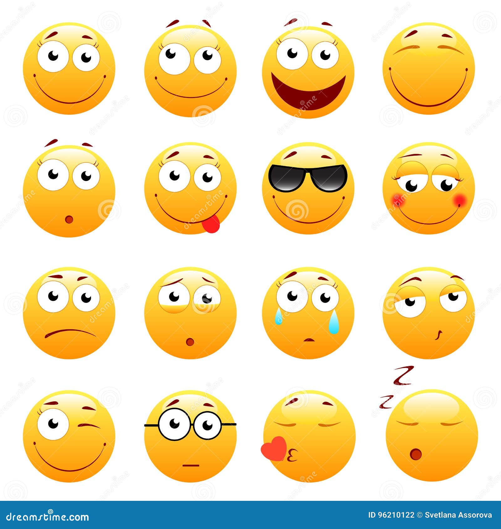 Set of 3d Cute Emoticons. Emoji and Smile Icons. Isolated on White ...