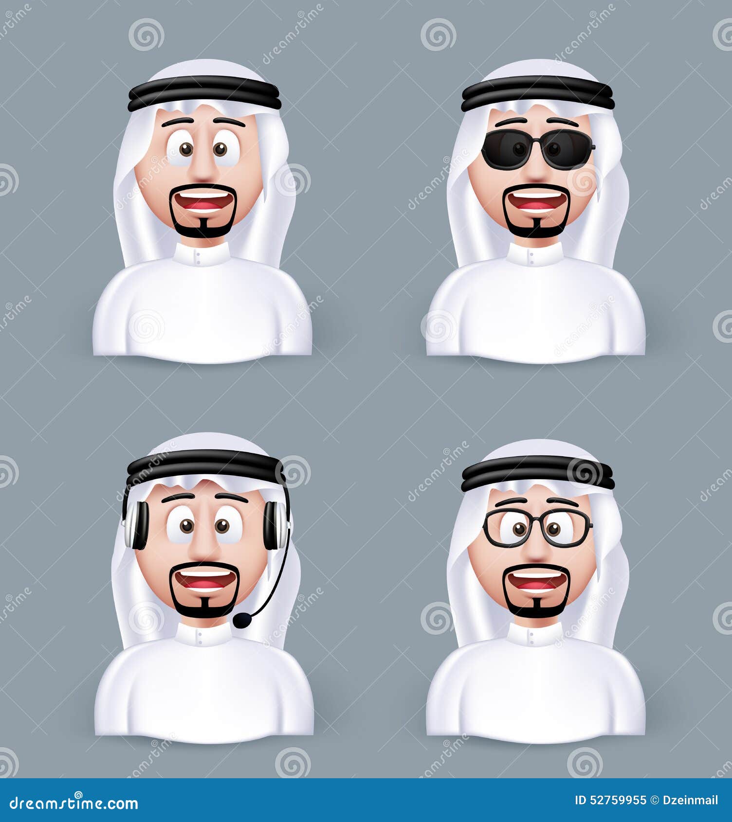 set of 3d dimension arab man in different professional