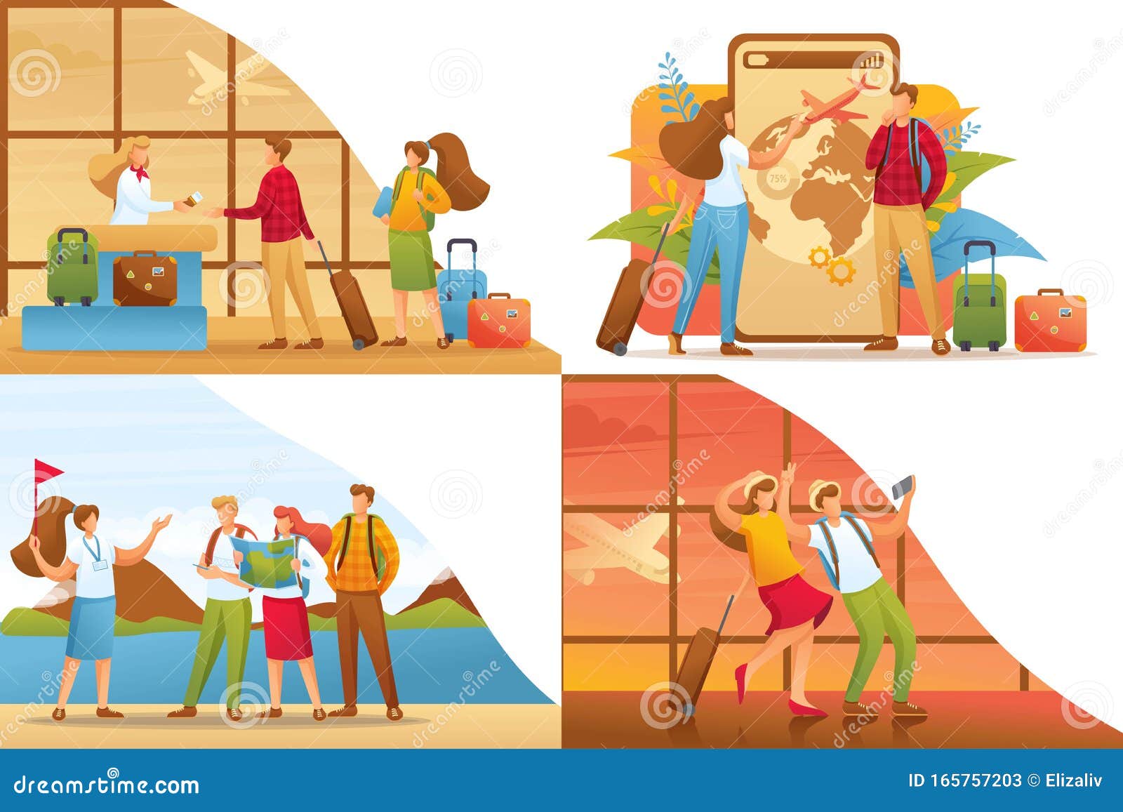 set 2d flat , people on vacation, on excursions, on vacation. for concept for web 