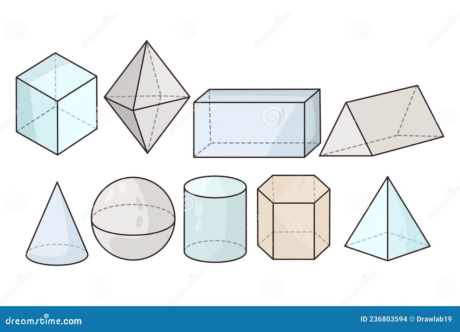 Set of 3d Geometric Figures for Math Class Stock Vector Illustration