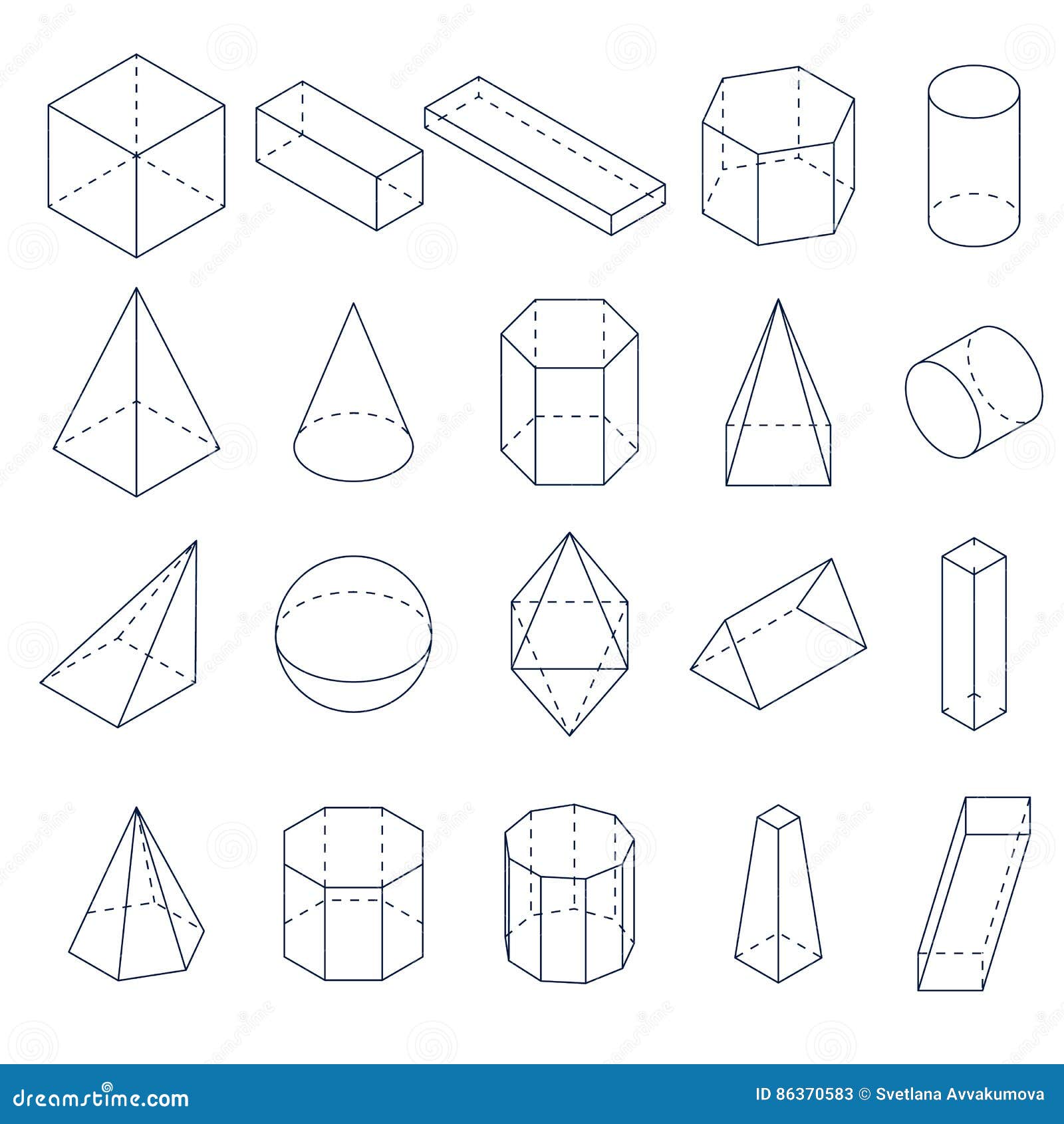 A Set Of 3d Geometric Shapes Isometric Views Stock Vector