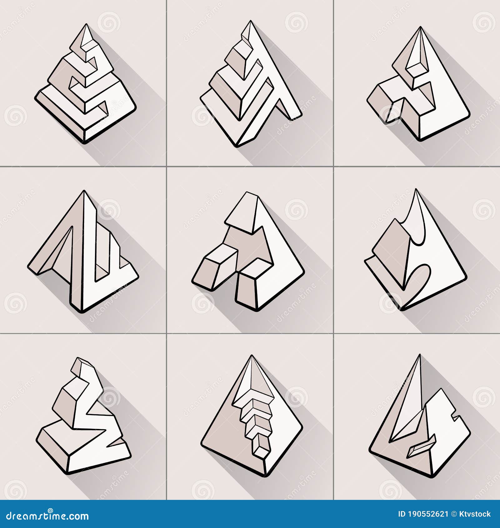 Set of 3D Shapes Pyramid Designs Stock Vector - Illustration of conceptual, contour: 190552621