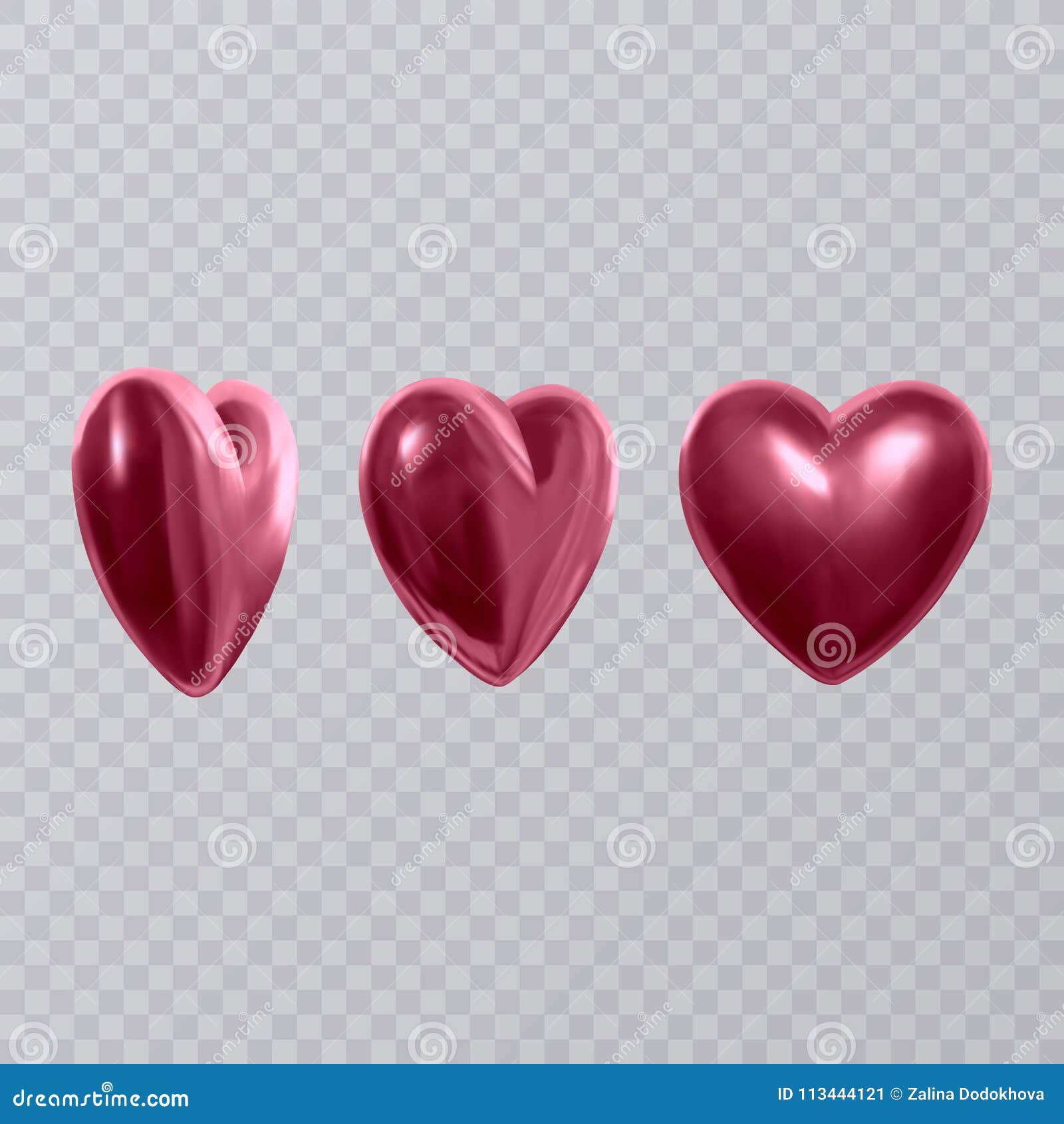 Set Of 3d Hearts Of Pink Color On A Transparent Background You