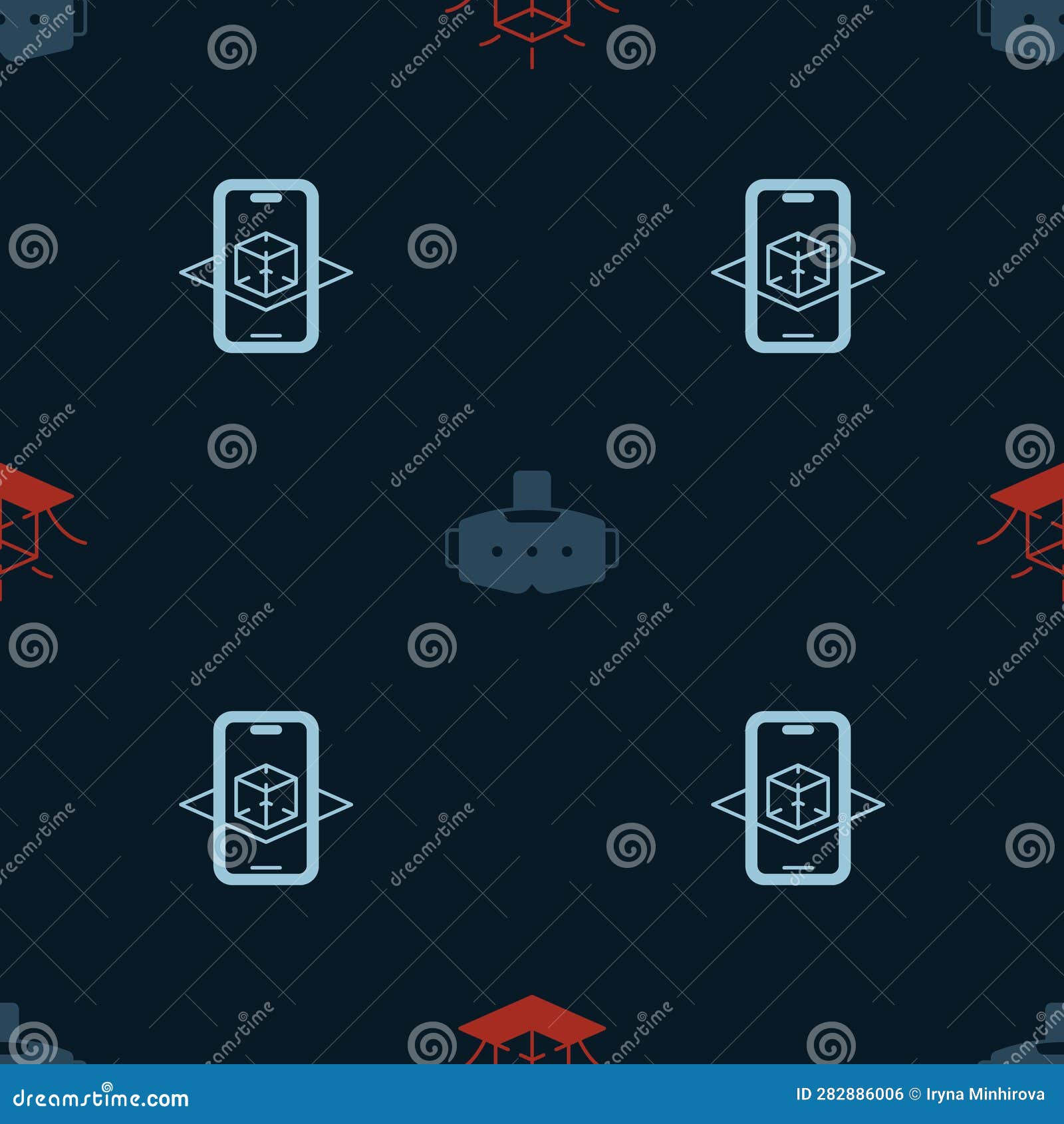 Set 3d Modeling, Virtual Reality Glasses and on Seamless Pattern ...