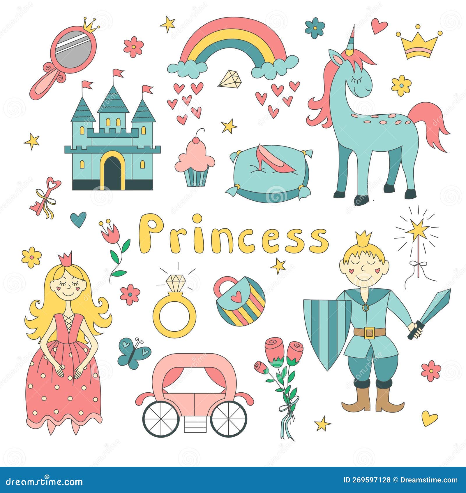 Set Da Principessa. Disegno a Mano. Carrello E Accessori Per Castelli Di  Principesse Illustrazione di Stock - Illustrazione di farfalla, sogno:  269597128