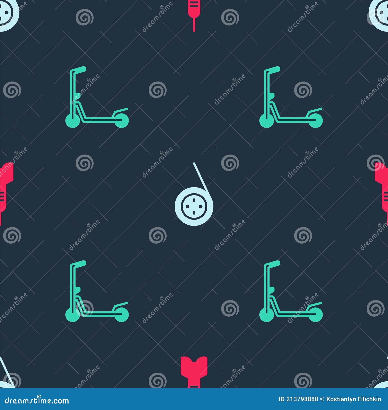 Set Dart Arrow, Yoyo Toy and Scooter on Seamless Pattern. Vector Stock