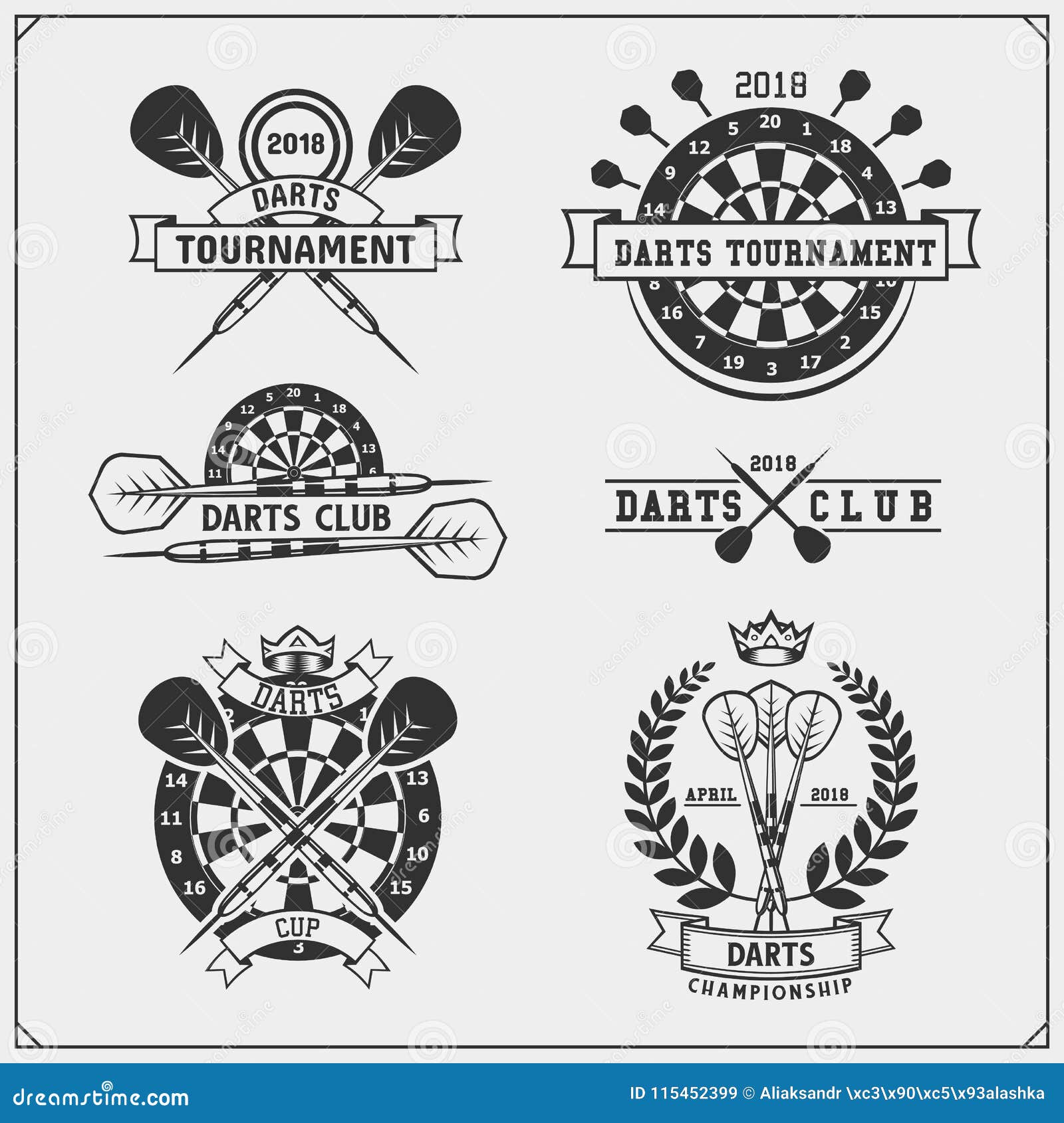 Set of Darts Club or Sport Competition Emblems, Labels and Design Elements.  Stock Vector - Illustration of isolated, crown: 115452399