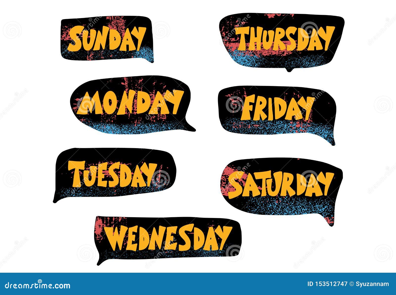 Days of the week. Set of stylized words. Sunday, Monday, Tuesday, Wednesday,  Thursday, Friday, Saturday lettering. Vector illustration Stock Vector  Image & Art - Alamy