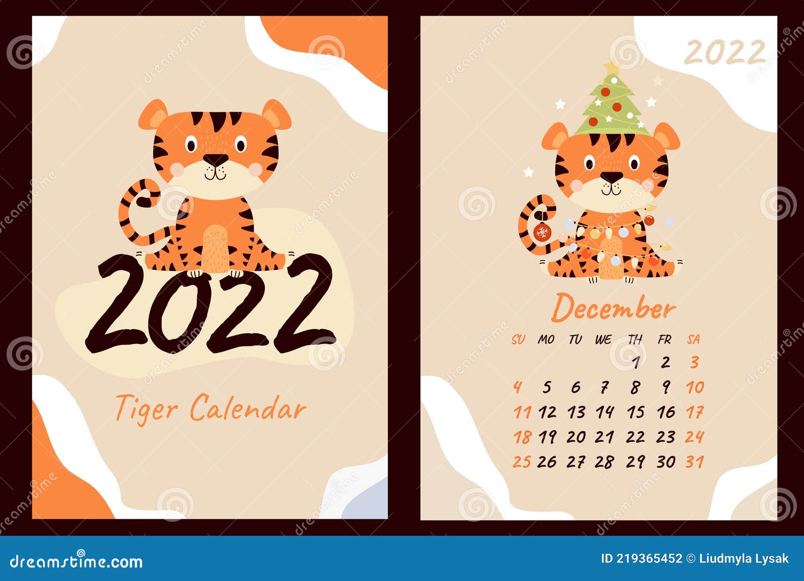 Christmas 2022 Calendar Set - December 2022 Calendar And Cover. Cute Tiger Cub With A Christmas  Tree, Toys And Garlands. Year Of The Tiger In Chinese Or Stock Vector -  Illustration Of Oriental, Cute: 219365452