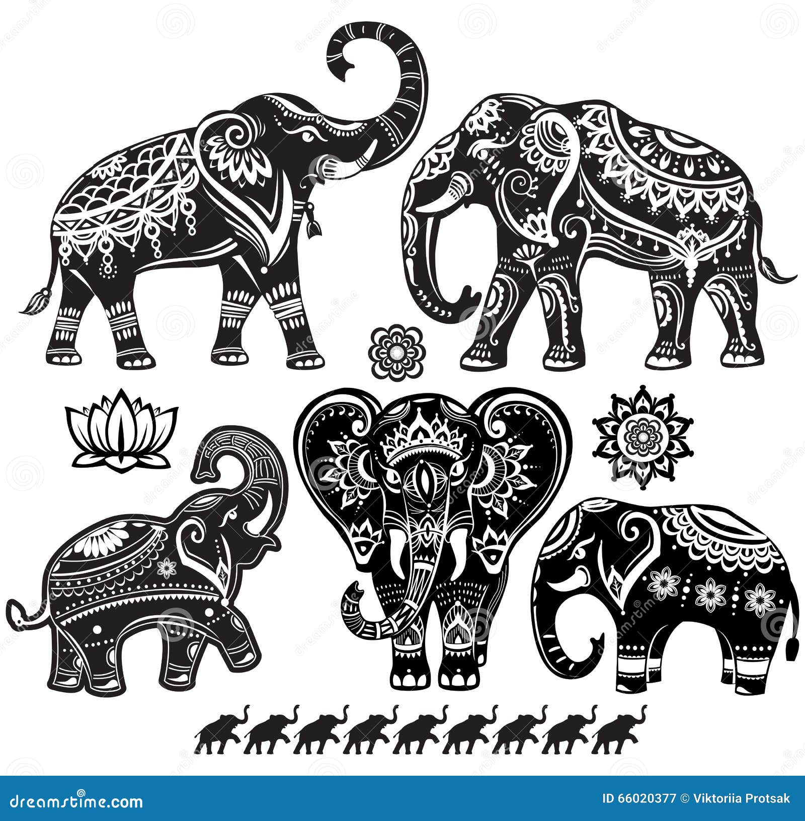 set of decorated elephants