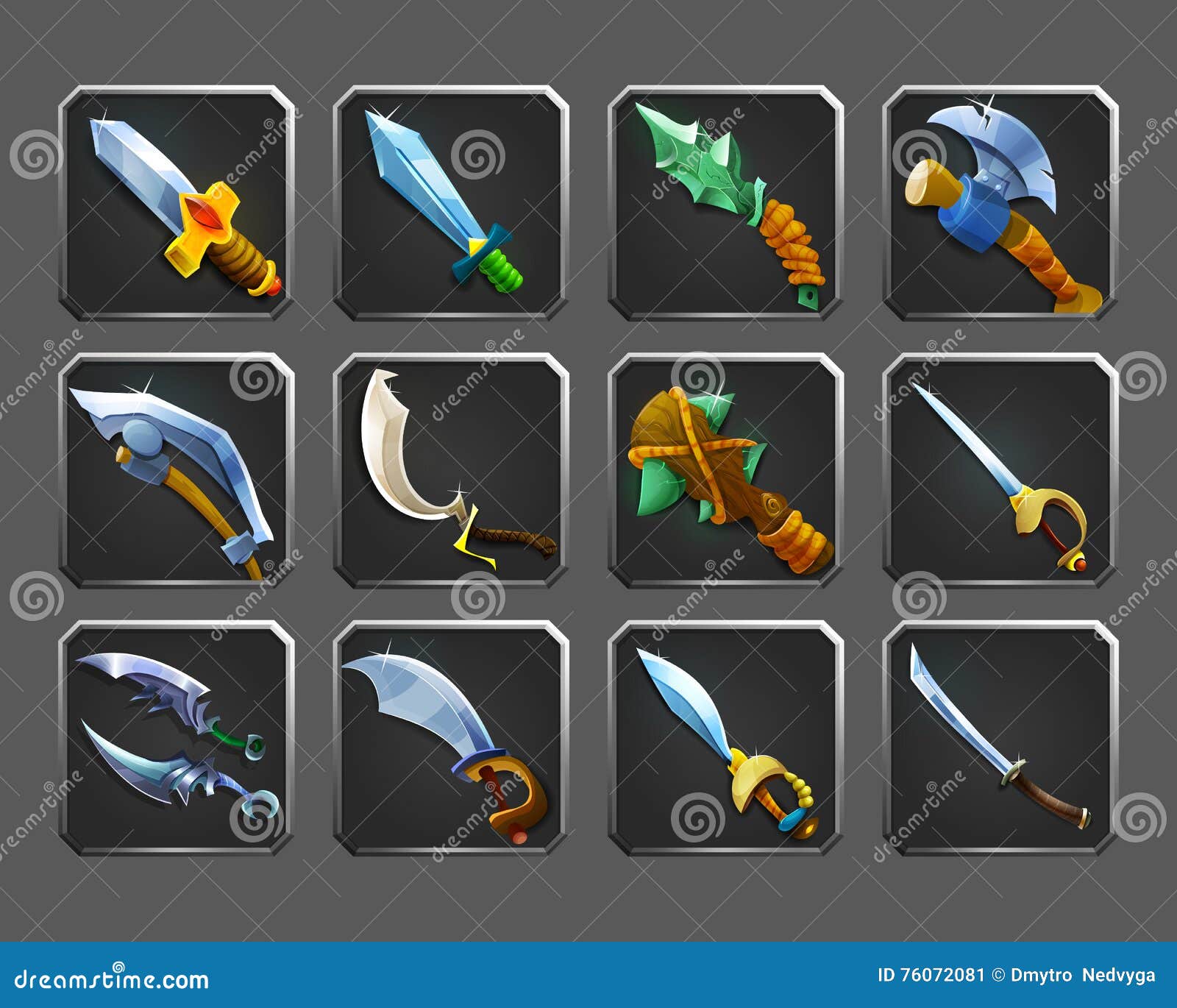 set of decoration icons for games. collection of medieval weapons.