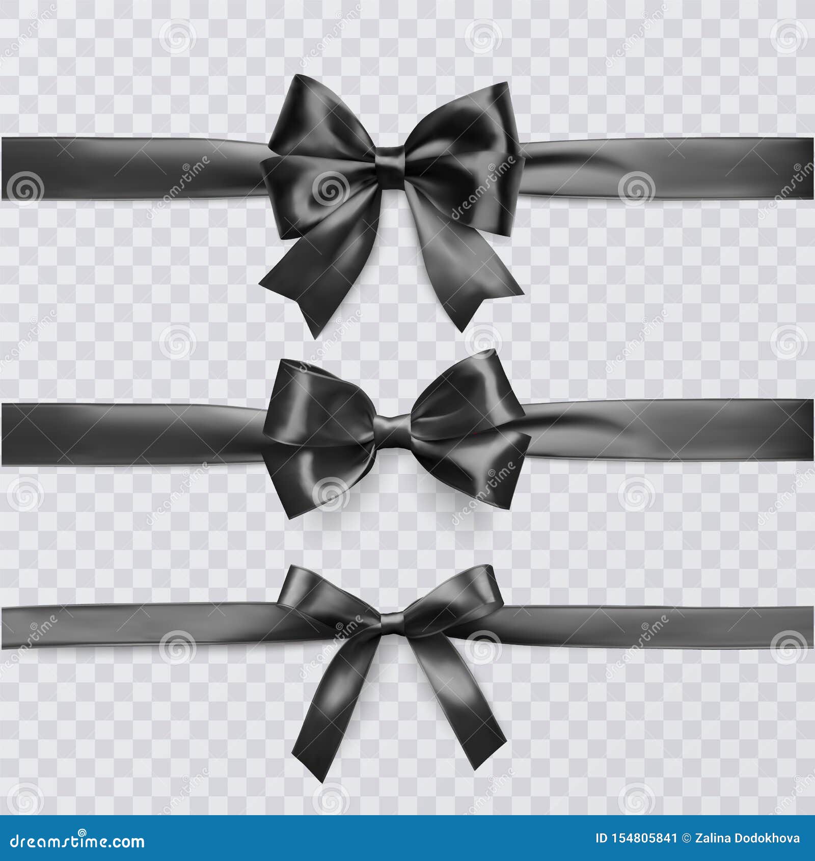 Set of Decorative Black Bows with Horizontal Ribbon Isolated on ...