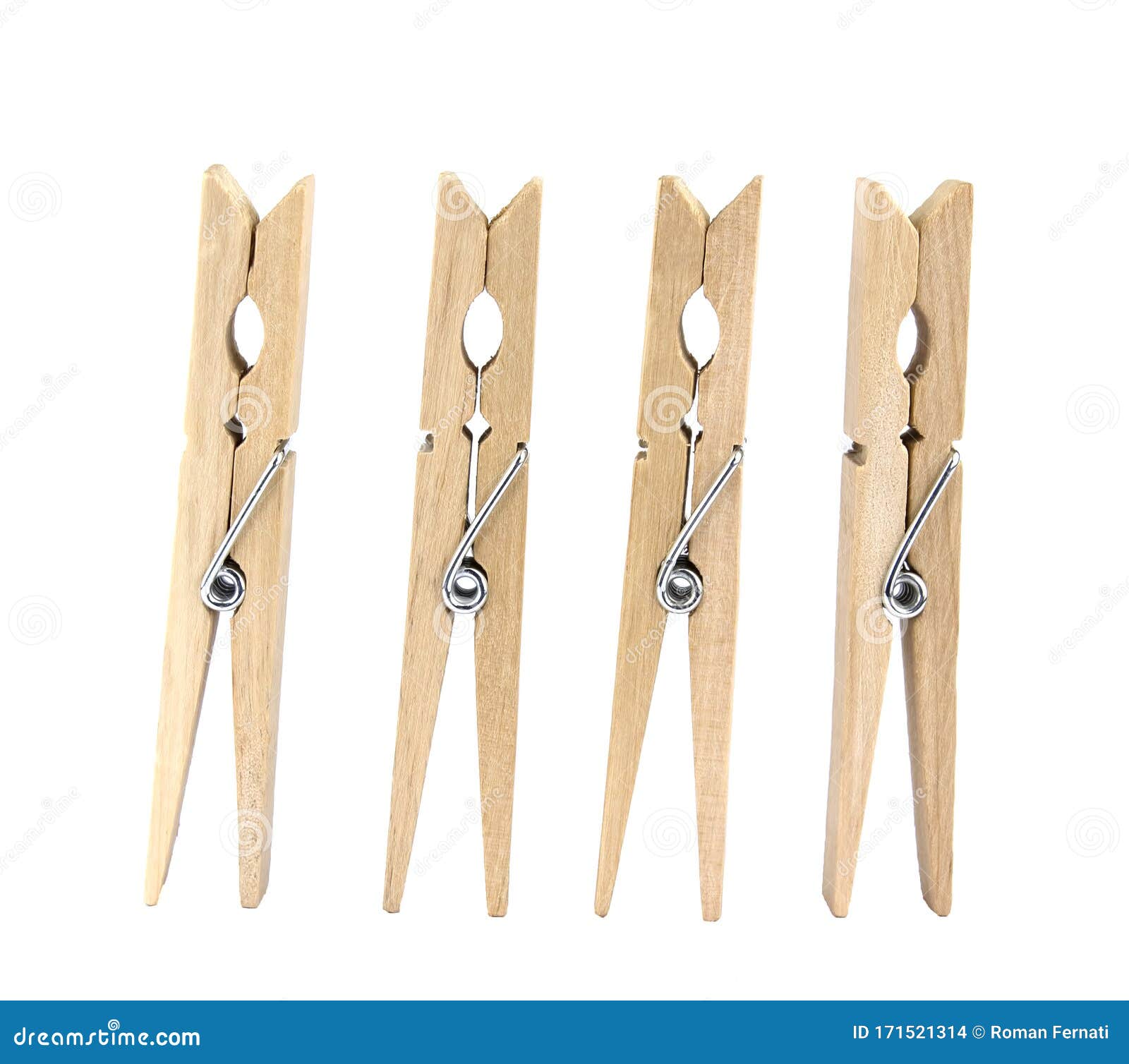 Set of Decorative Clothespins Isolated on White Background Stock Photo