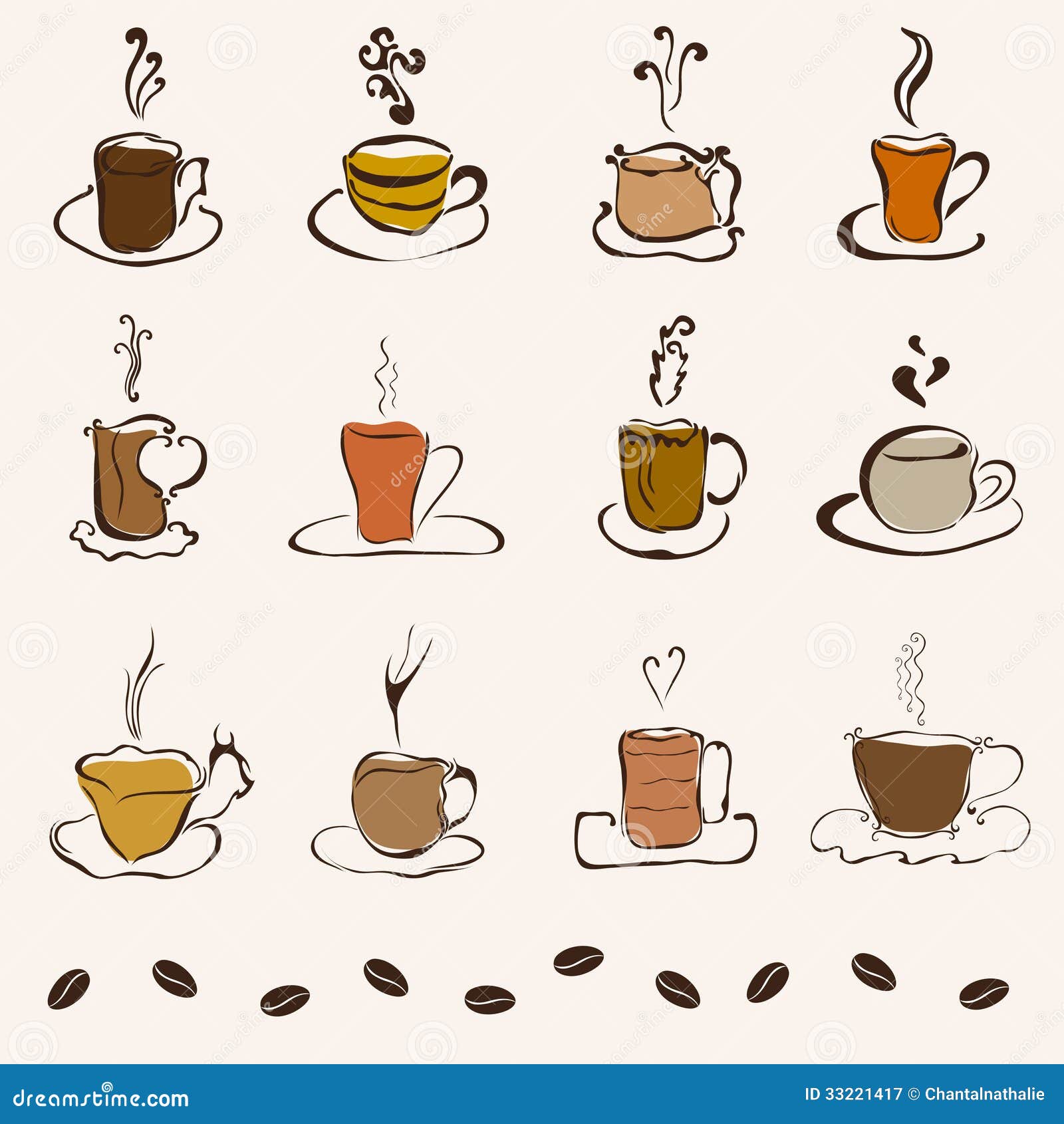Set of 12 Decorative Coffee Cups Stock Vector Illustration of latte, artwork 33221417
