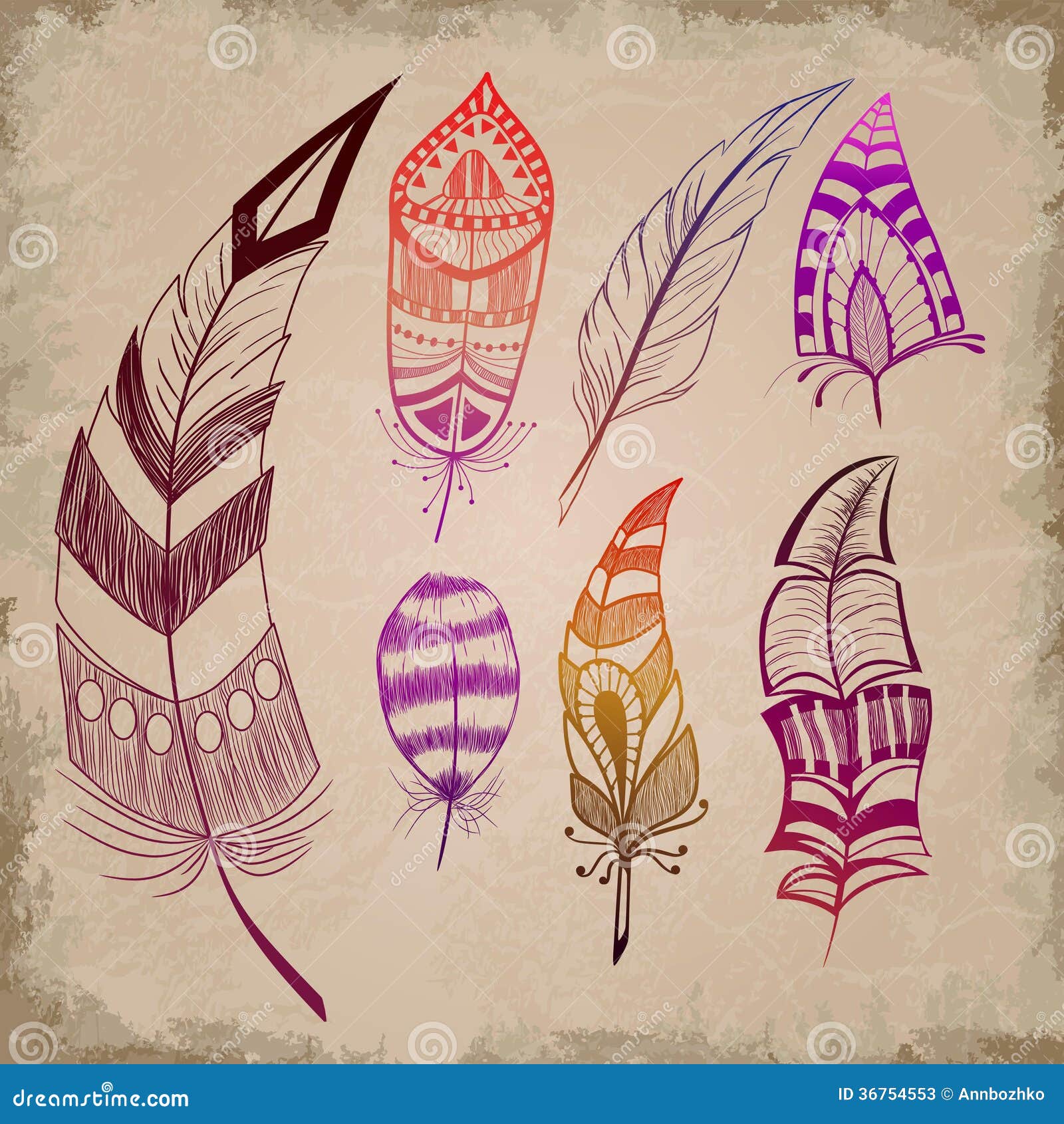 Set of decorative feathers stock vector. Illustration of elegant 36754553