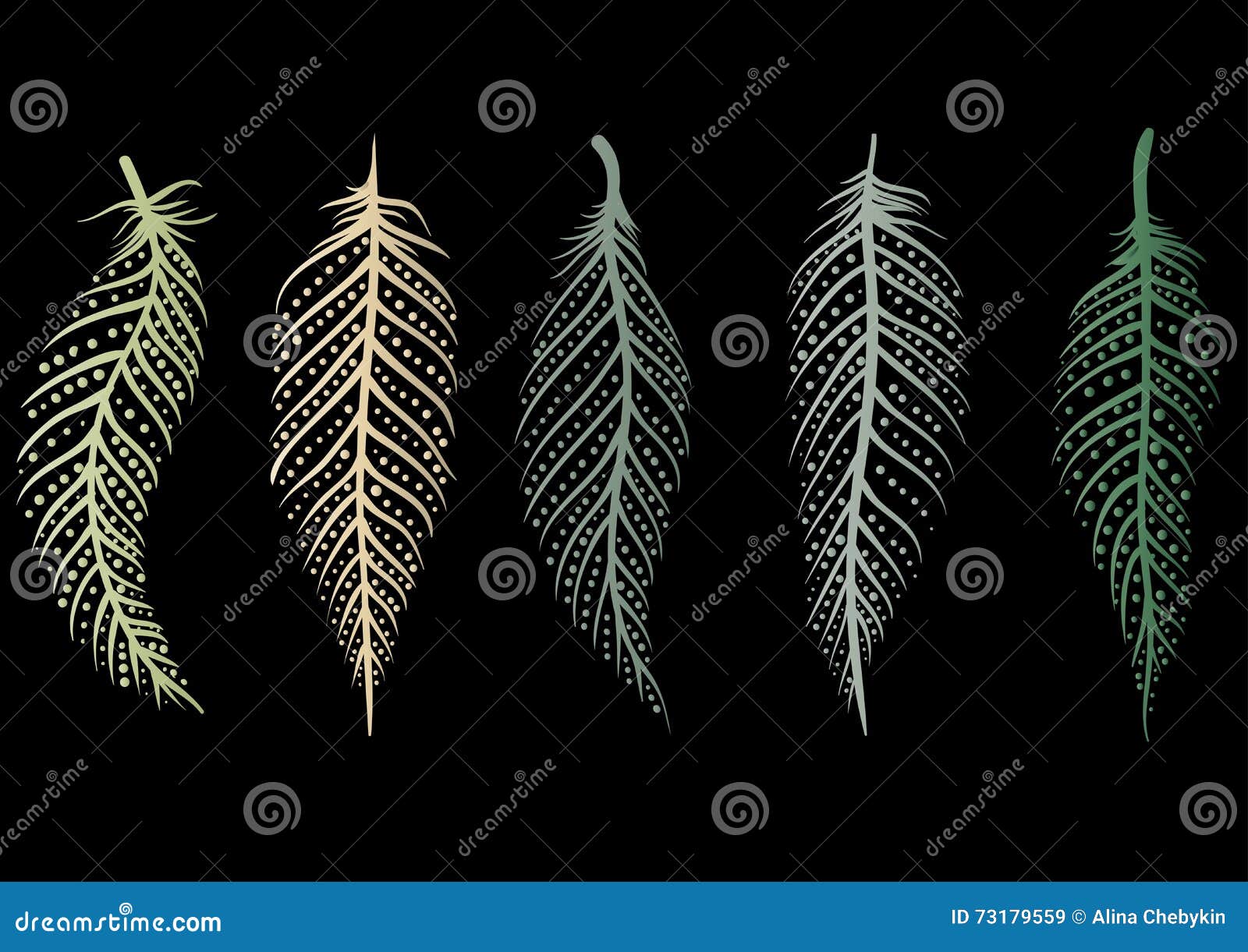 Set of decorative feathers stock vector. Illustration of monochrome