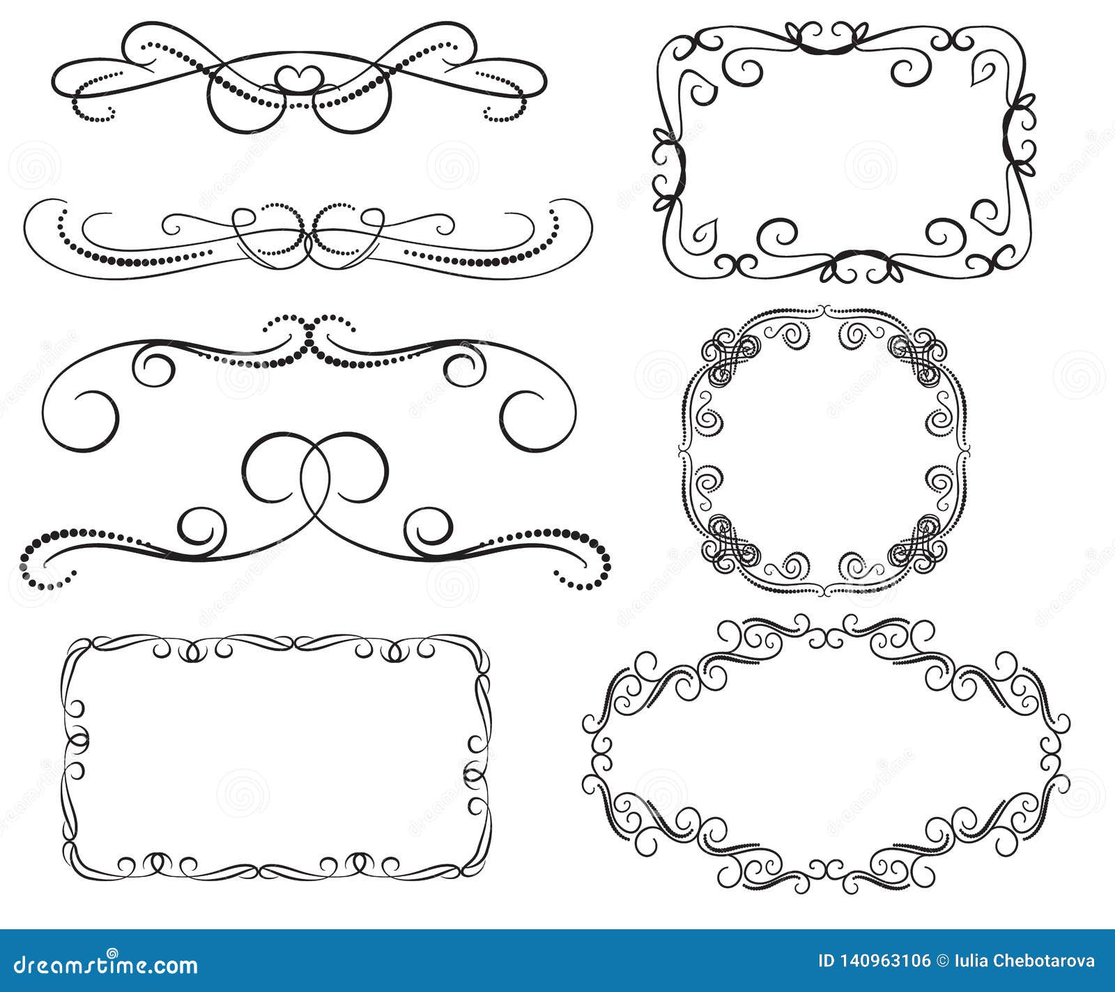 Set of Decorative Flourish Dividers, Borders, Frames Stock Illustration ...