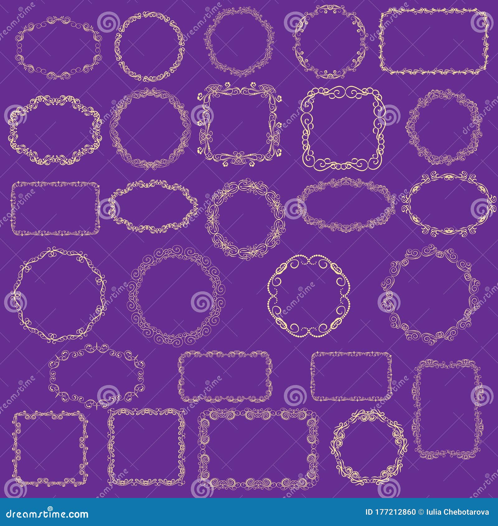 Set of Decorative Gold Frames on the Dark Background. Stock Illustration Illustration of