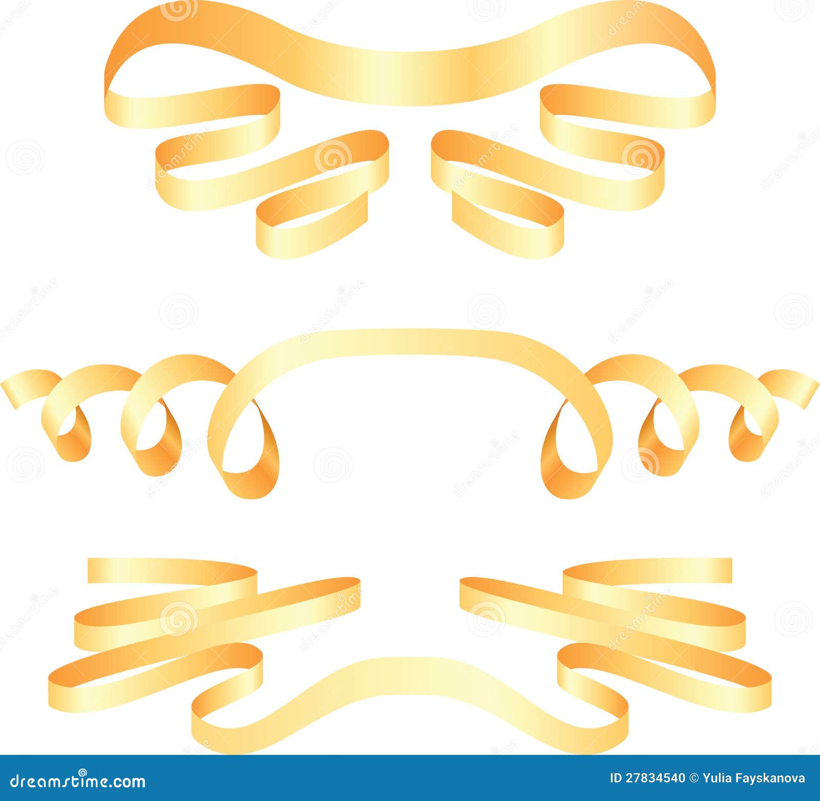 Set of Decorative Gold Ribbons Stock Vector Illustration of