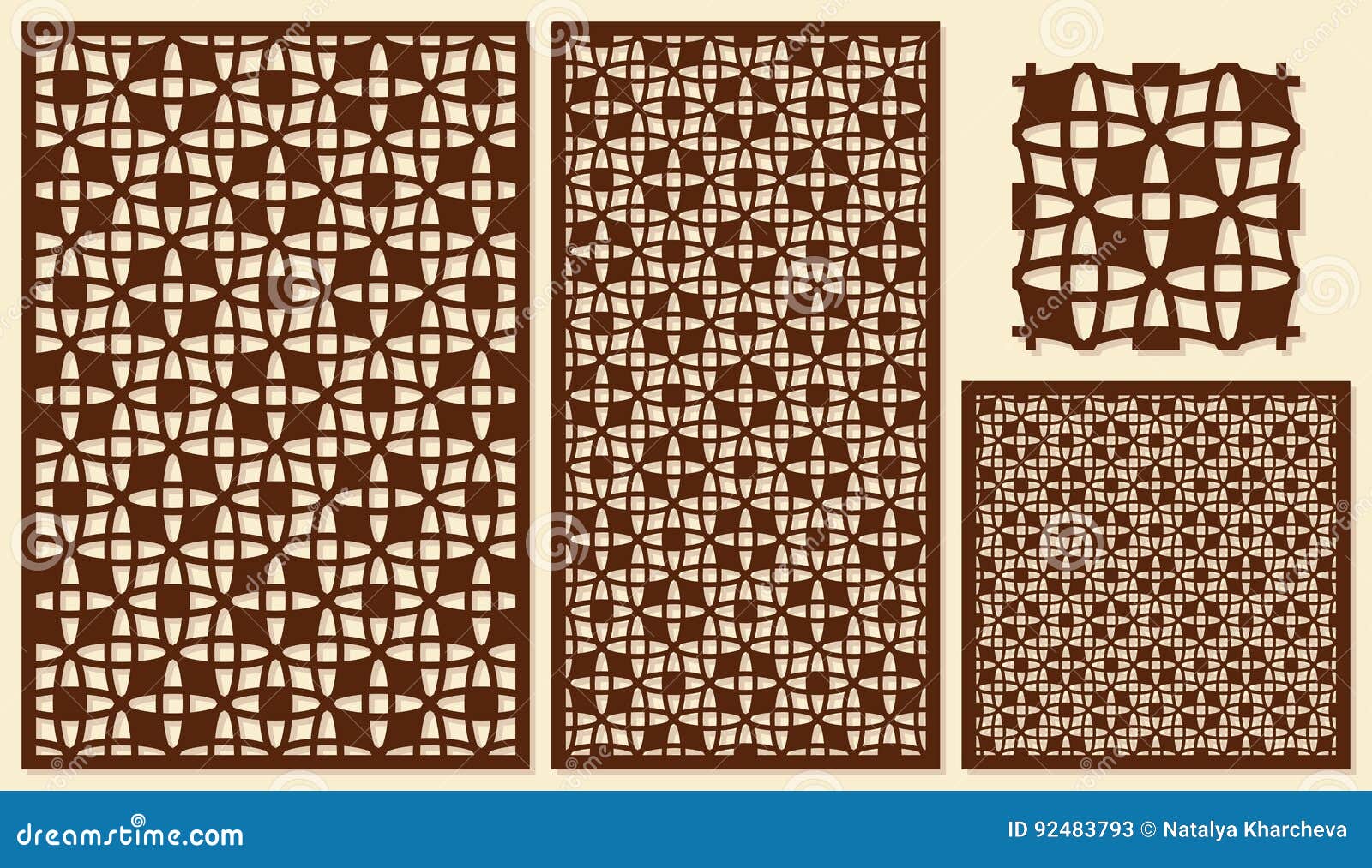 set of decorative panels laser cutting. repeated geometric pattern. the ratio of 2: 3, 1: 2, 1: 1.  .