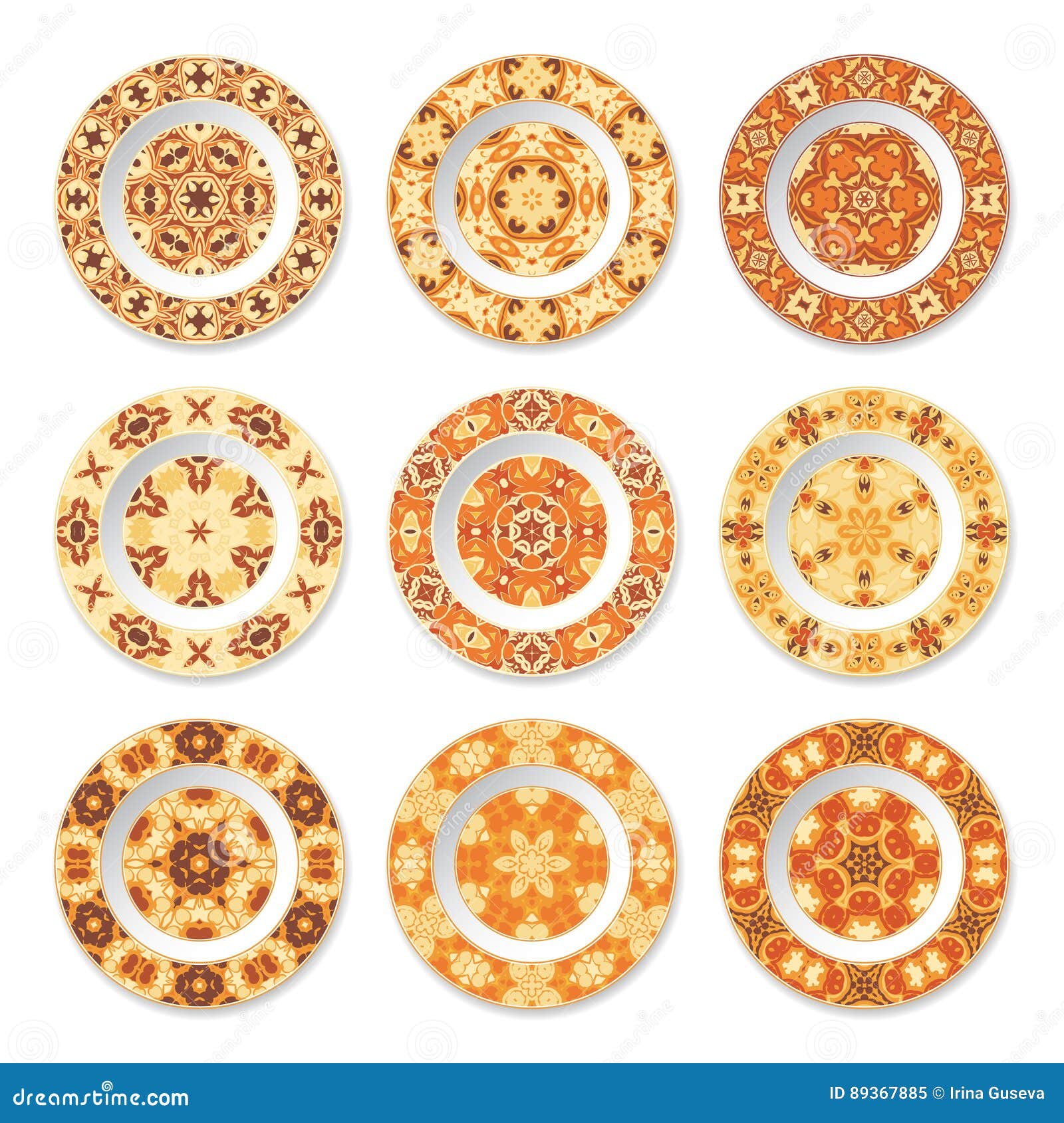 Set of Decorative Plates with a Orange Pattern Stock Vector