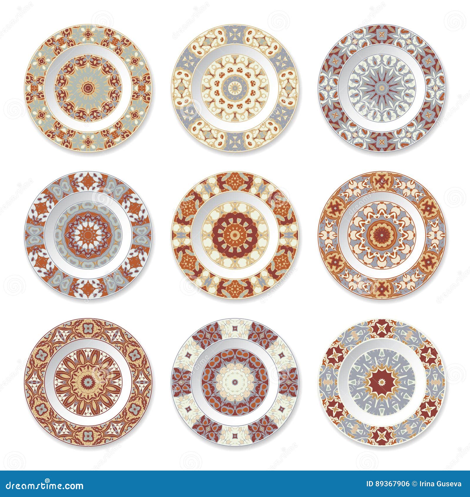 Set of Decorative Plates with a Orange Pattern Stock Vector