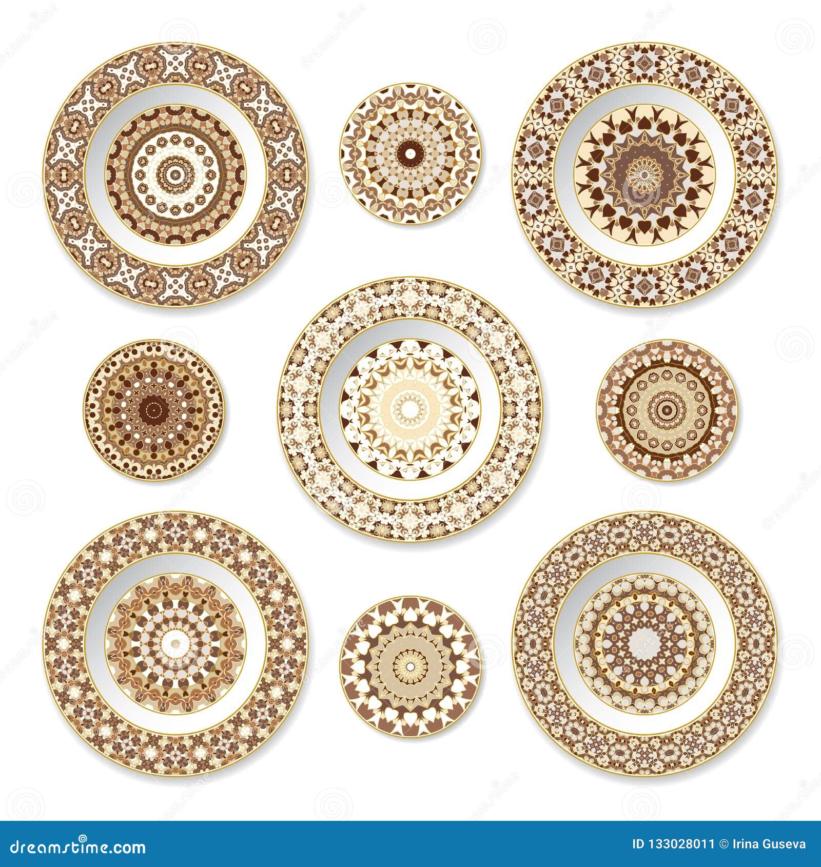 Set of Decorative Plates with a Orange Pattern Stock Vector